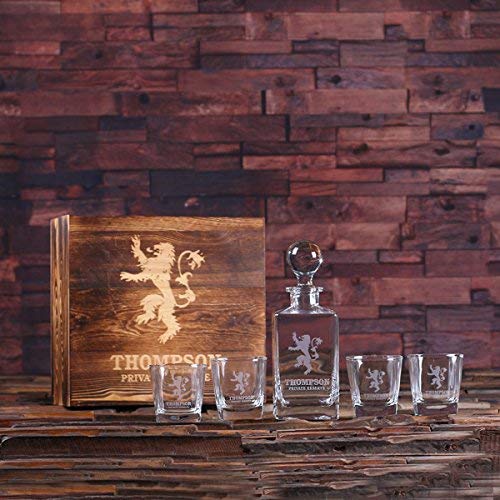 Teals Prairie & Co. Personalized Engraved Whiskey Decanter Set - 4 Crystal Whiskey Glasses & Premium Wood Gift Box - Perfect for Anniversary, Birthday & Holiday Gifting