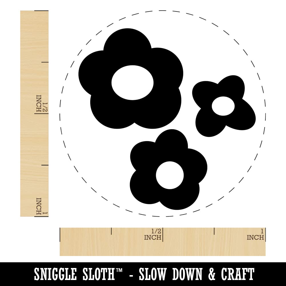 Flower Trio Self-Inking Rubber Stamp Set - 1 Inch Medium Size with Red Ink - Perfect for DIY Scrapbooking, Planner Decorating, Card Making & Craft Projects