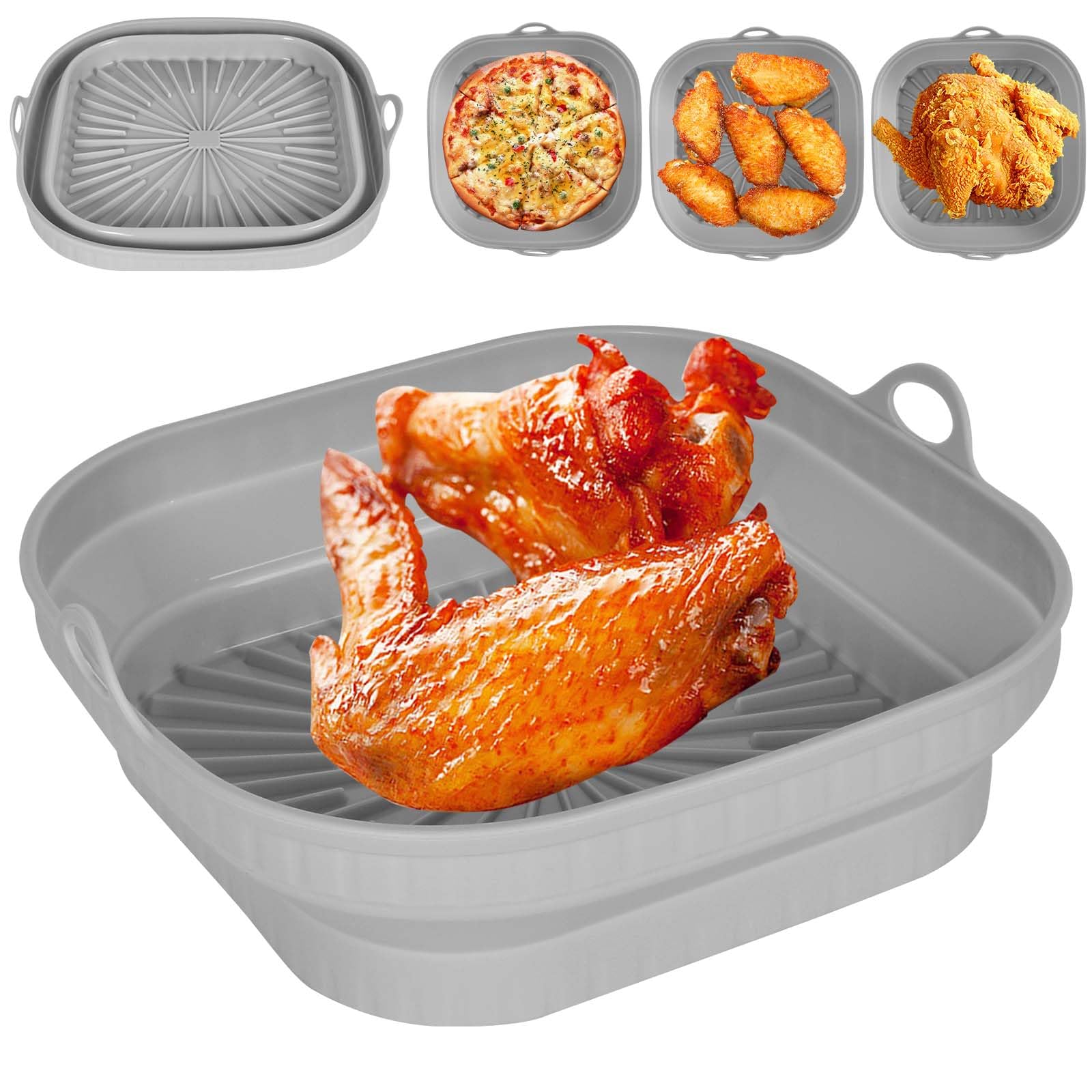 8 Inch Reusable Silicone Air Fryer Liner - Microwave & Steamer Safe Non-Stick Pot Accessories (Gray) - Perfect for Cooking, Baking & Meal Prep in Air Fryers, Microwaves & Steamers