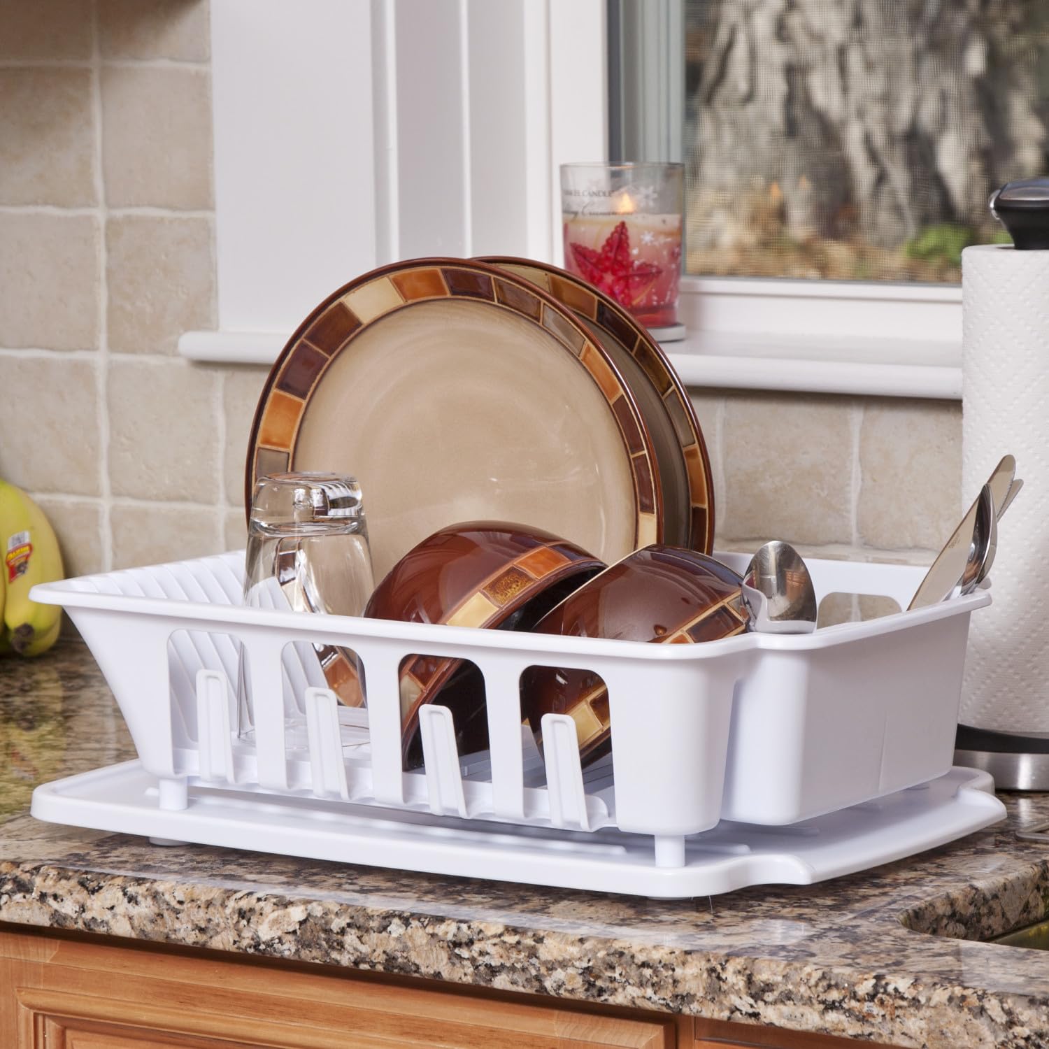 Sterilite Large 2-Piece Sink Set with Drainboard - White Kitchen Dish Drying Rack for Plates, Cups & Silverware (6-Pack) - Perfect for Small Kitchens, Camping & RVs