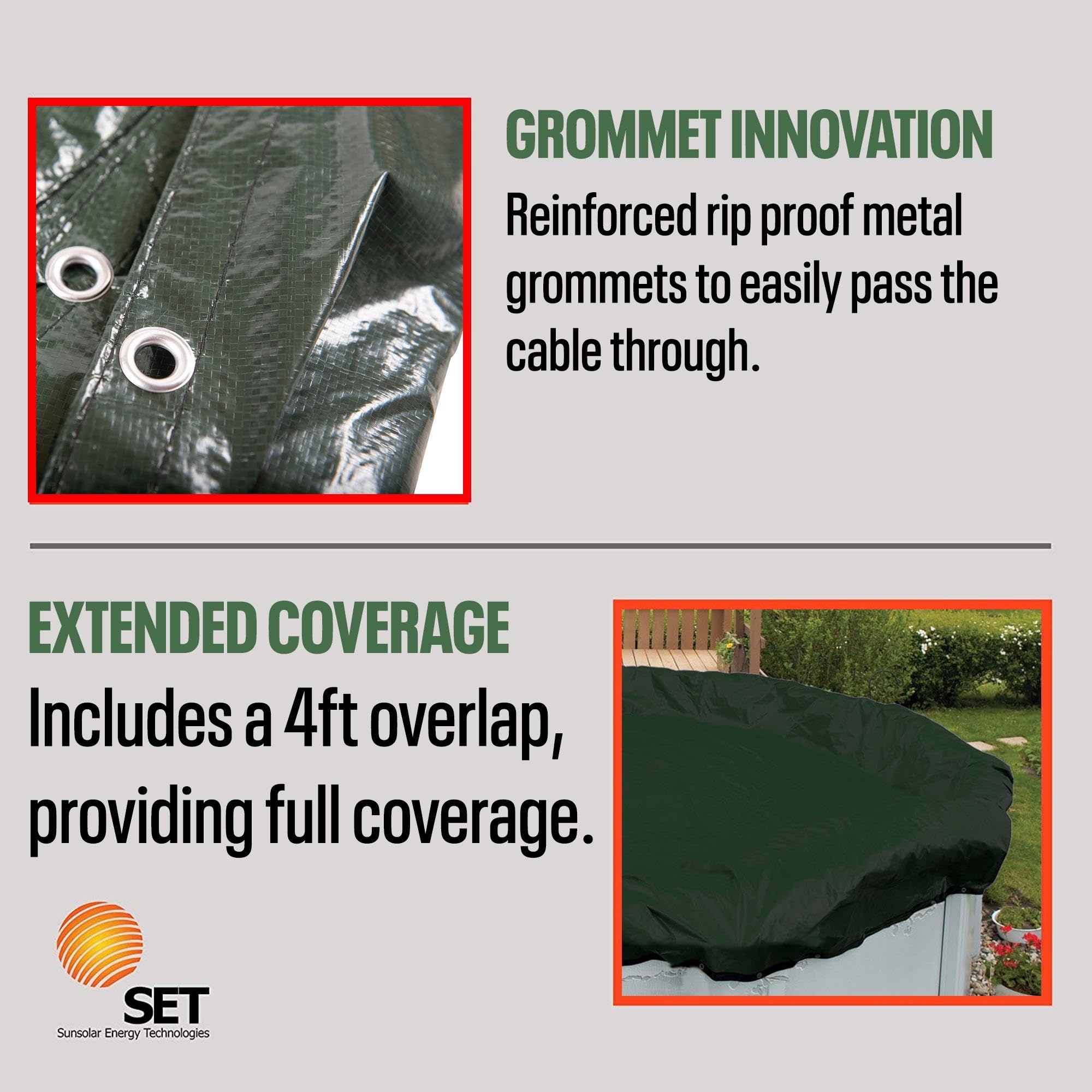 Heavy Duty Above Ground Solid Pool Cover for 28 Foot Round Swimming Pools - Winter Pool Cover with Sturdy Cable & Winch - SunSolar Energy Technologies - 12 Year Warranty - Perfect for Winter Protection, Debris Prevention, and Extending Pool Life