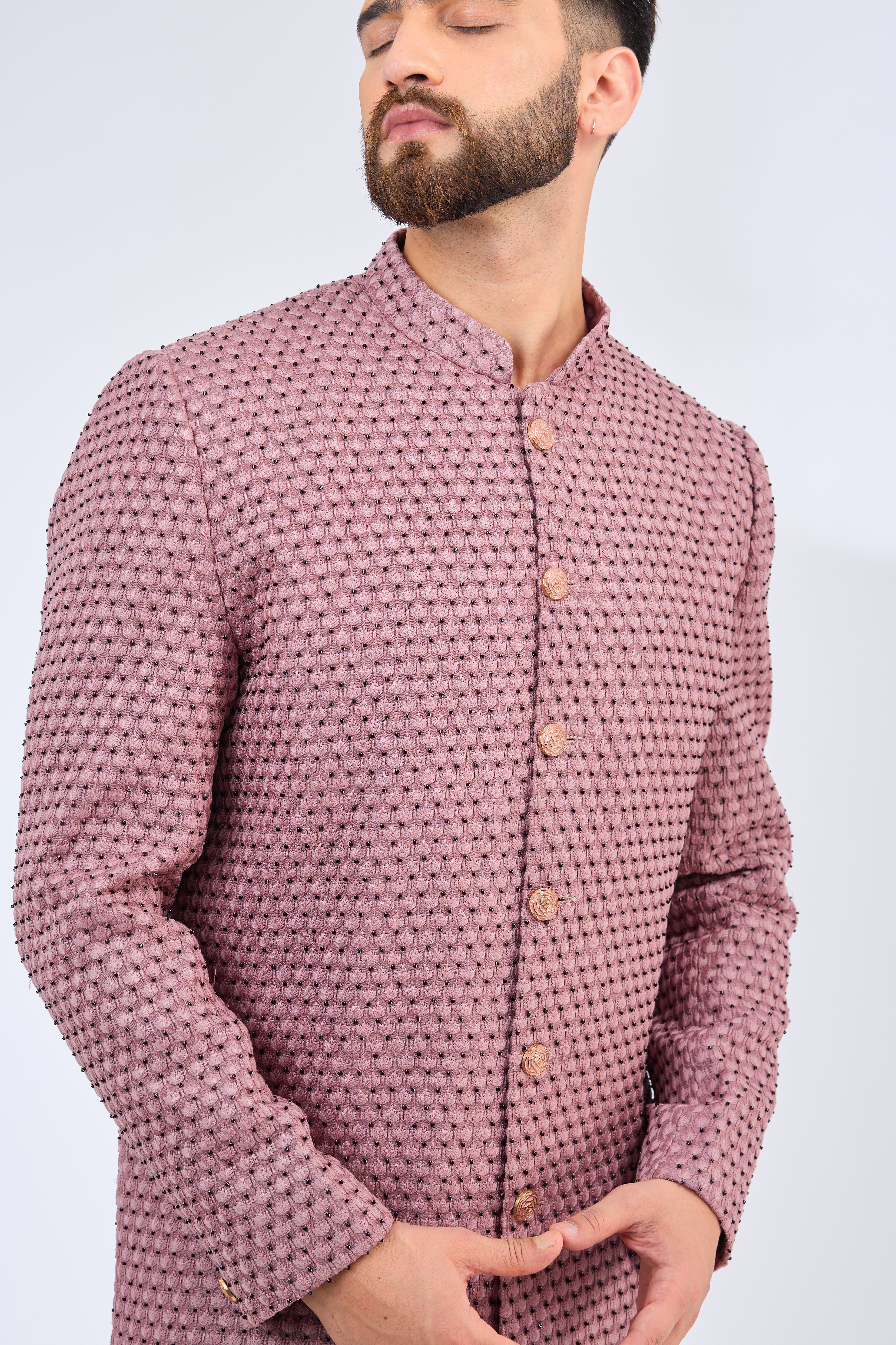 Elegant Pink Silk Sherwani for Men with Intricate Cut Dana Work - Perfect for Weddings, Festivals & Special Occasions