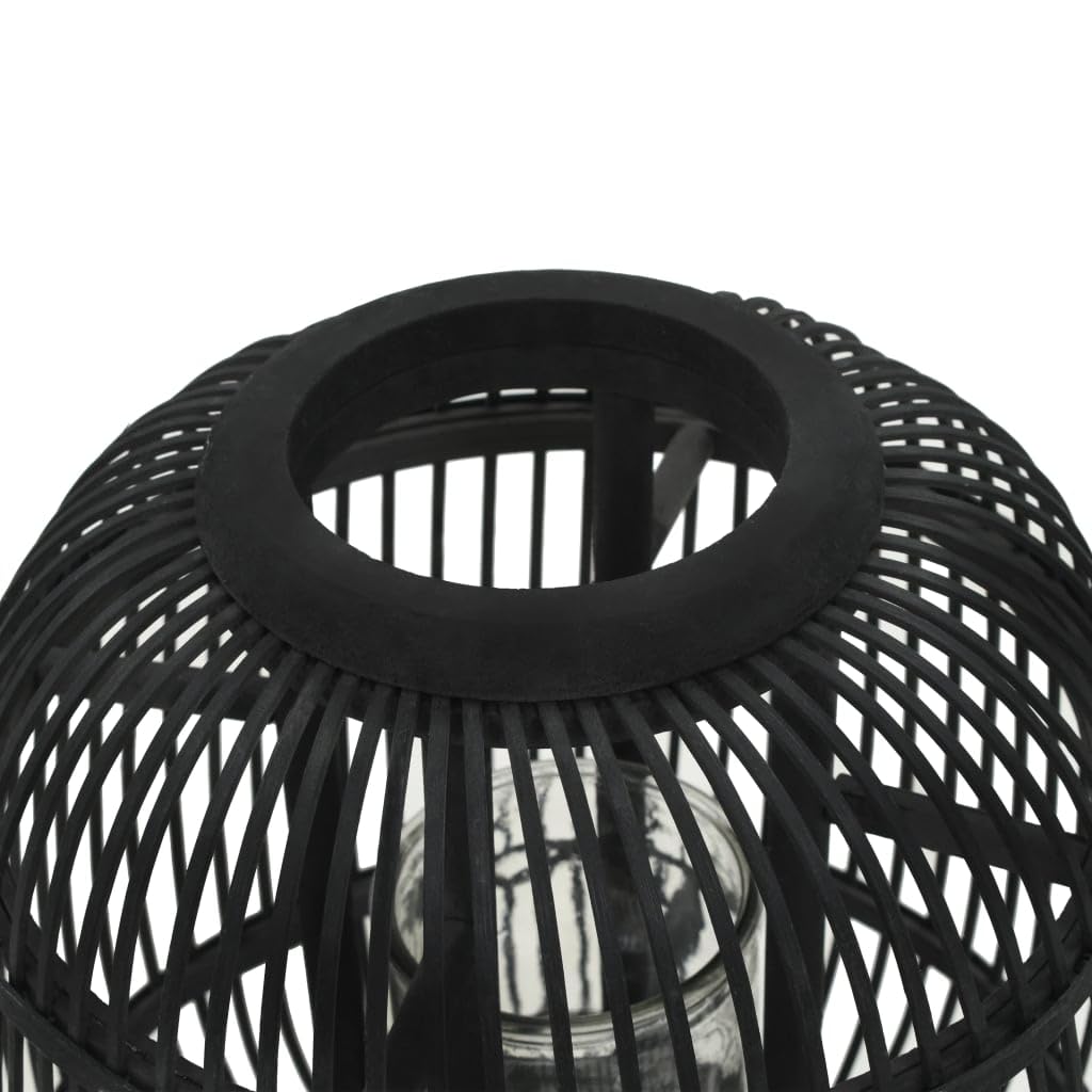 vidaXL Black Bamboo Freestanding Candle Lantern Holder – Durable Weatherproof Outdoor/Indoor Decor with Stable Wooden Base & Glass Jar – Perfect for Patio, Garden, Wedding & Home Decoration