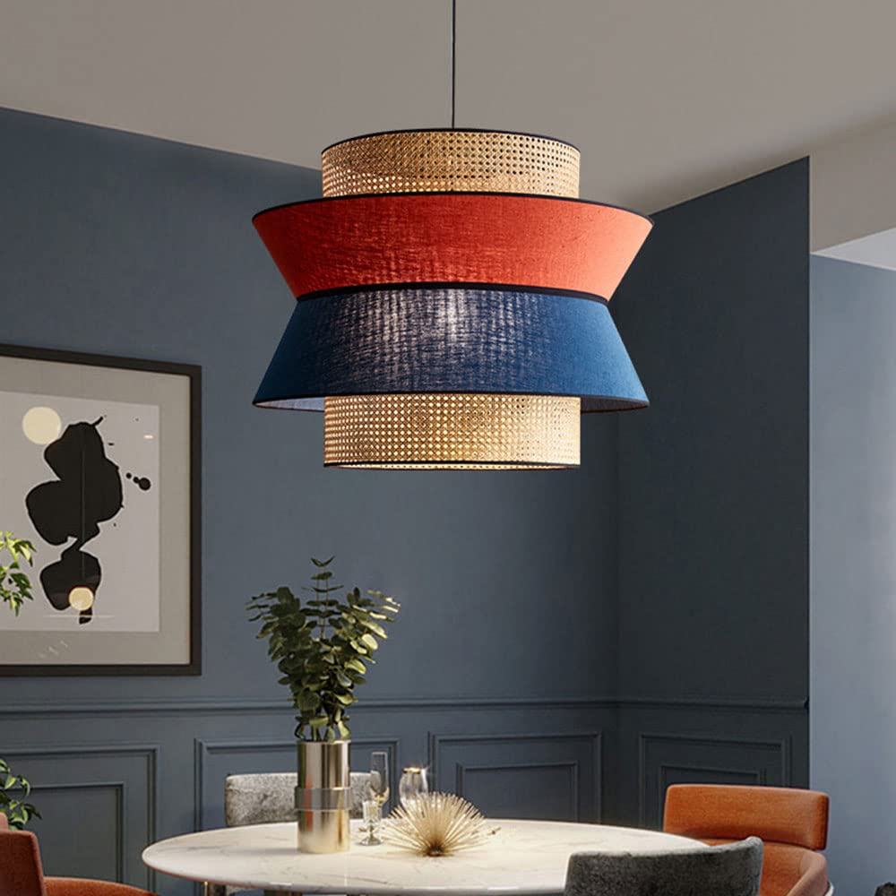 Japanese Bamboo Pendant Light - Handmade Hollow Retro Chandelier for Restaurant, Farmhouse & Home Decor - Unique Artistic Hanging Lamp Fixture for Dining Room, Patio and Outdoor Spaces