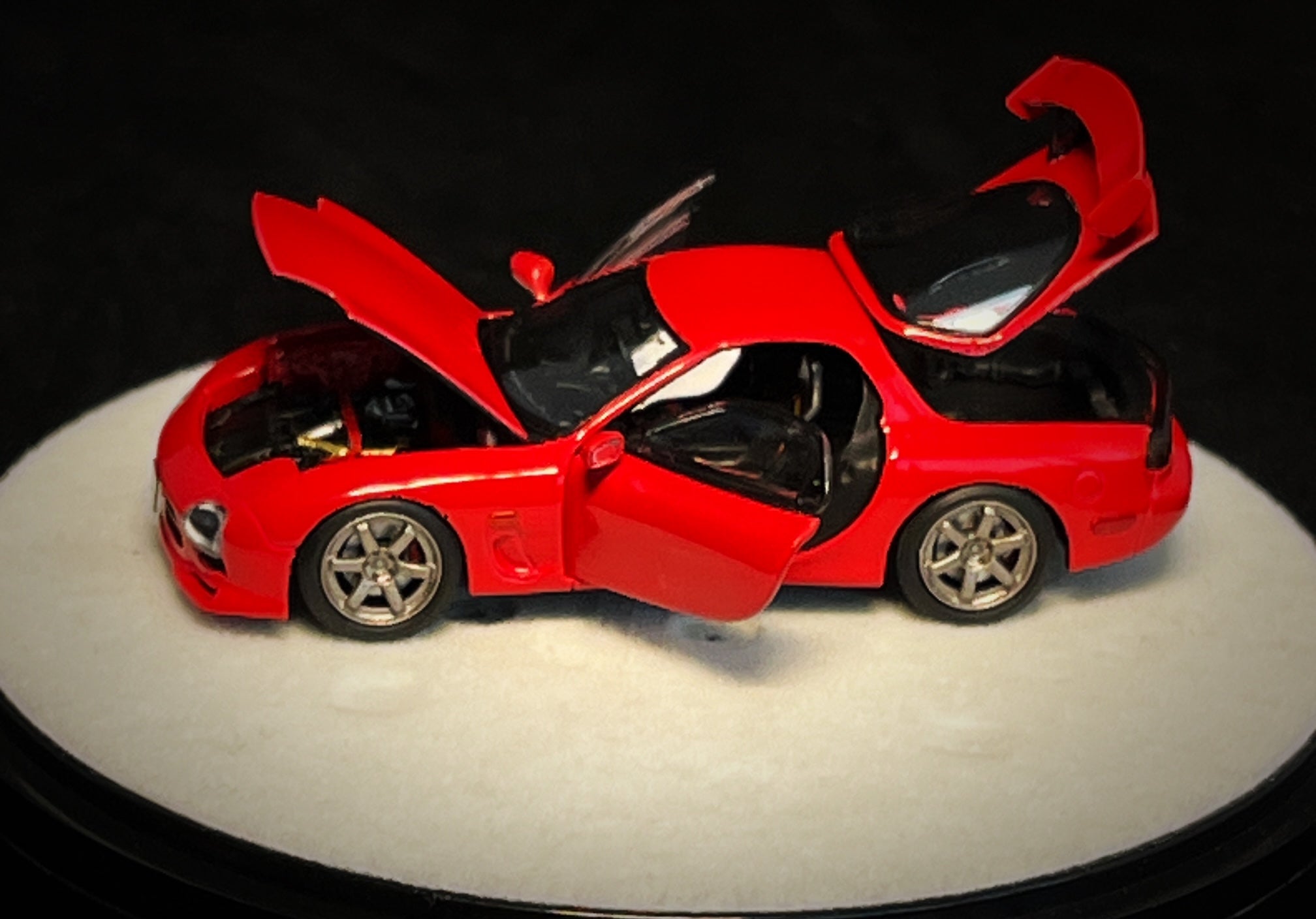 PREORDER PGM Models 1:64 Scale Mazda RX-7 FD3S Diecast Car - Red Luxury Edition with Round Display Base | Collectible Model for Car Enthusiasts & Home Decor