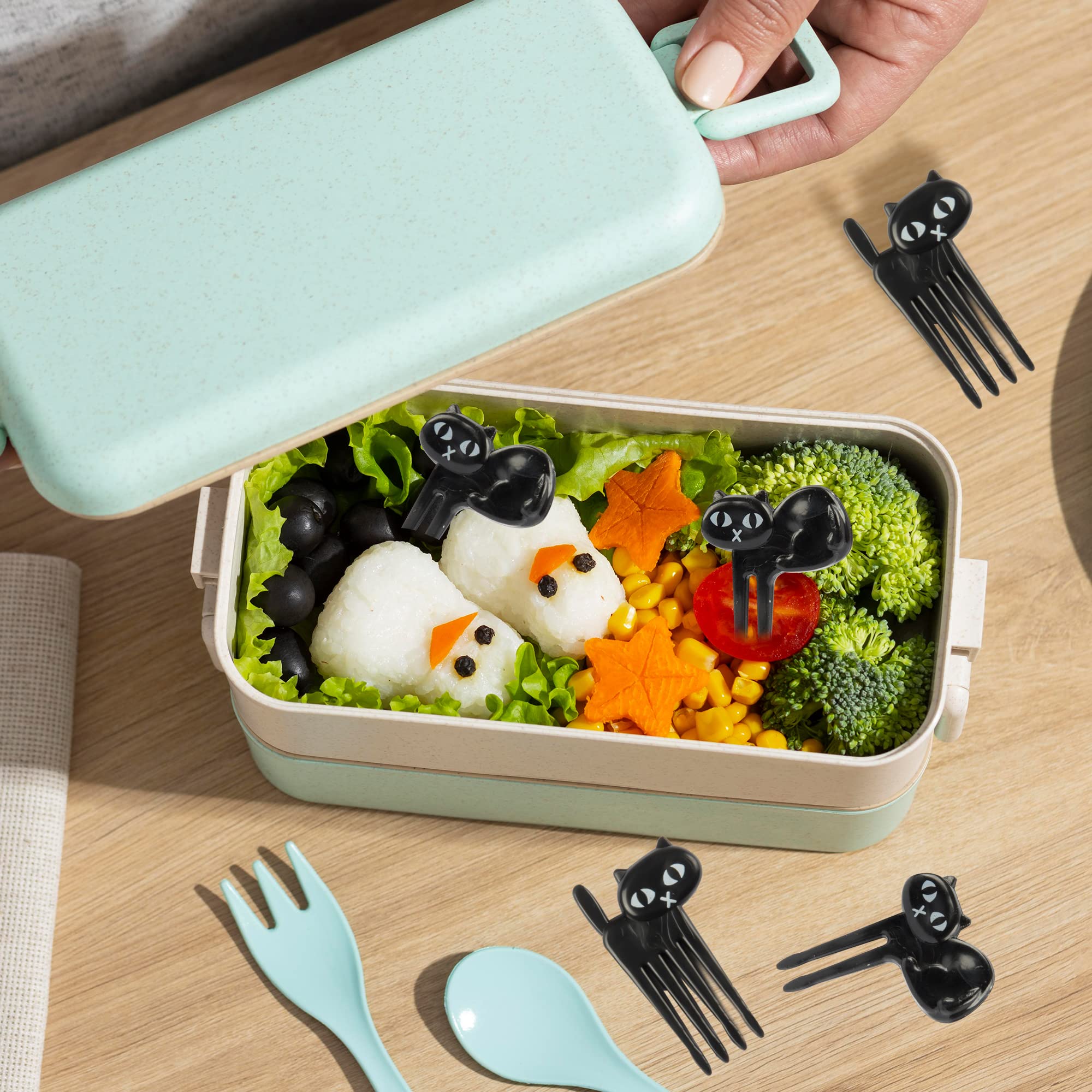 ICYANG 12-Piece Black Cat Food Picks - Reusable Cute Animal Fruit Cocktail Picks for Bento Lunch Box, Party Decor & Tableware Accessories | Perfect for Birthday Parties, Picnics, School Lunches & Home Decor