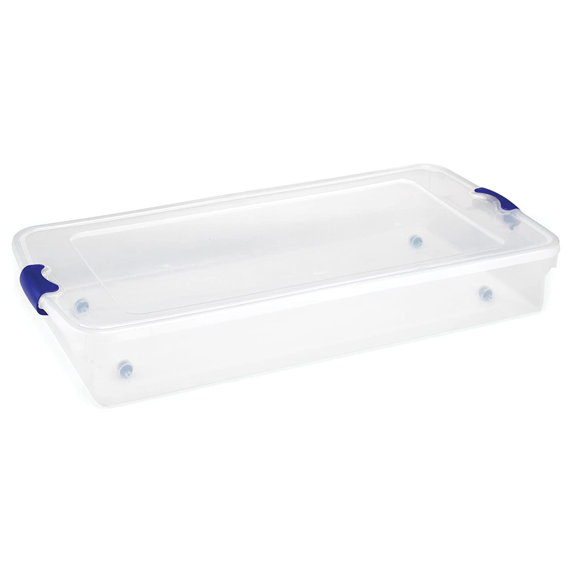 HOMZ 2-Pack Under Bed Storage Bins with Lids - 60 Quart Clear Plastic Organizer Boxes with Secure Blue Latches - Perfect for Clothes, Shoes, Blankets & Seasonal Items Storage