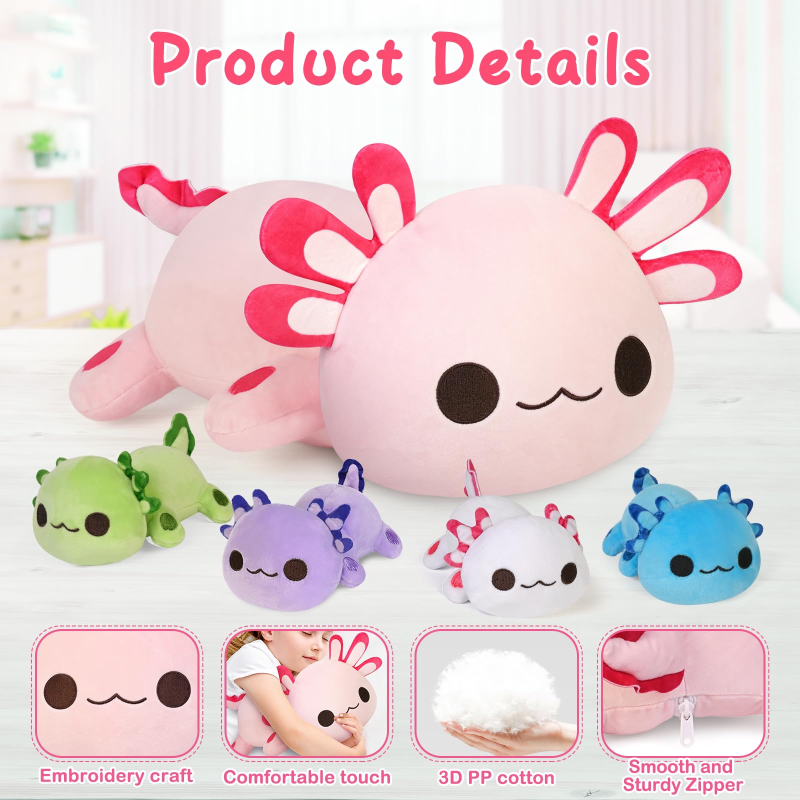 Adorable KMUYSL Axolotl Plush Toy Set with Mommy & 4 Baby Stuffed Animals - Soft Cuddly Educational Toy for Kids Ages 3-8 - Perfect Christmas Birthday Gift for Toddlers & Children | Great for Playtime, Nursery Decor & Sensory Development