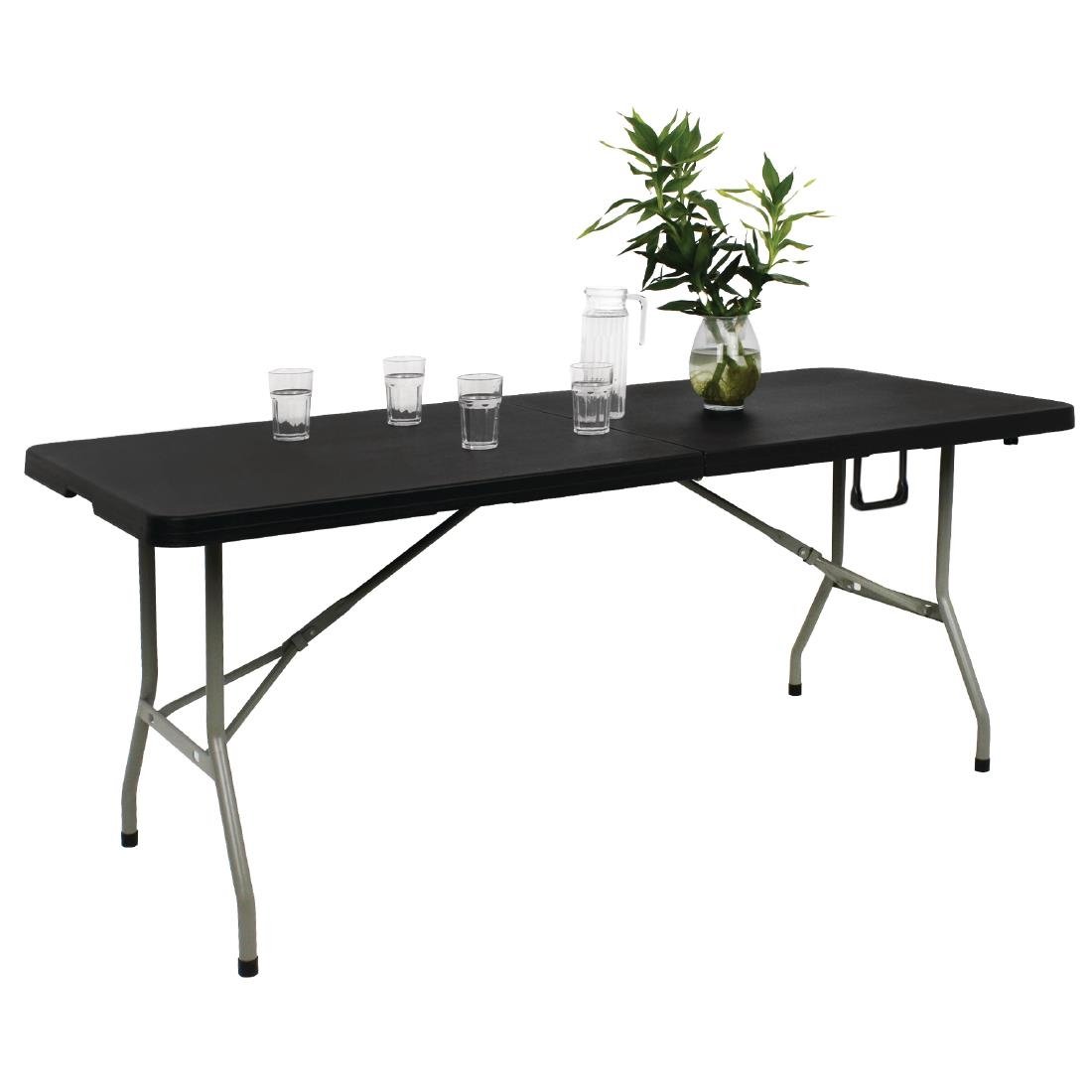 Bolero 6ft Black Folding Utility Table - Heavy Duty Portable Workbench for Camping, Parties, and Outdoor Events