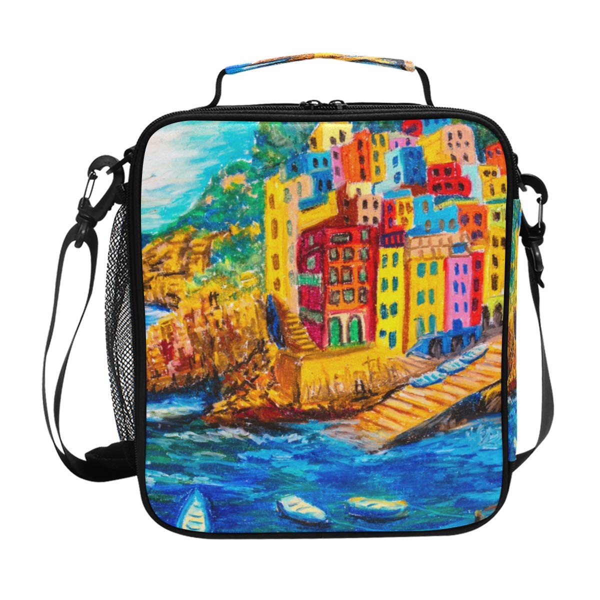 Insulated Lunch Bag for Men, Women & Kids - Leakproof Thermal Food Container with Adjustable Strap - Perfect for Work, School & Travel - Inspired by Riomaggiore Italy Painting Design