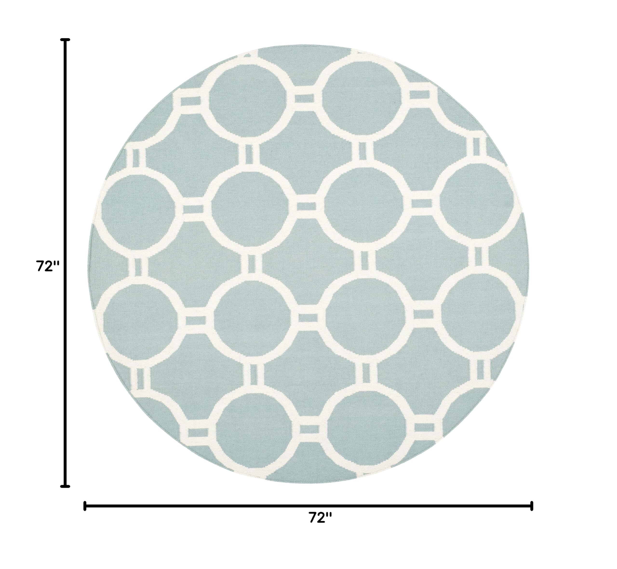 SAFAVIEH Dhurries Collection 6-Foot Round Light Blue Ivory Wool Area Rug - Handmade Flatweave Premium Rug for Living Room, Bedroom & Nursery Decor