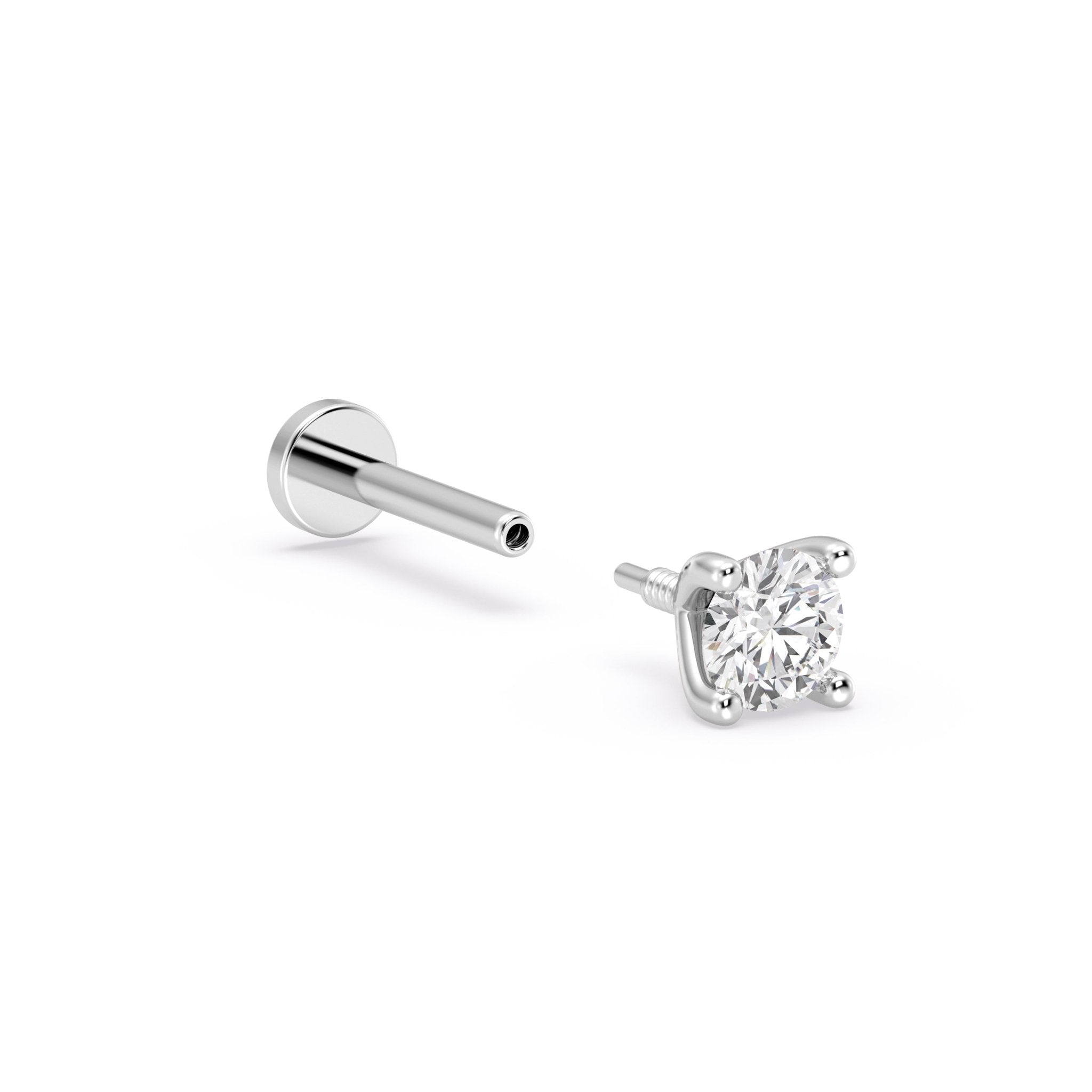 14K White Gold Diamond Threaded Flat Back Stud Earrings for Women - Perfect for Everyday Wear, Parties & Special Occasions