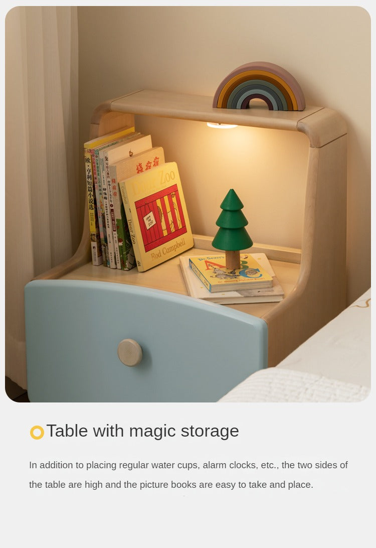 Solid Wood Nightstand with Built-in Night Light - Birch & Beech Wood Bedside Table for Bedroom, Living Room, or Nursery - Modern & Functional Furniture for Small Spaces