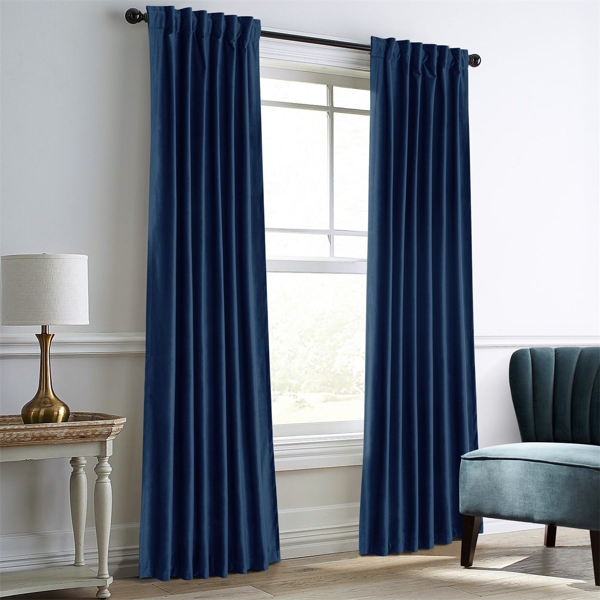 Royal Blue Velvet Blackout Curtains 84x63 Inch - Thermal Insulated Room Darkening Drapes for Living Room & Bedroom, Rod Pocket & Back Tab Window Treatments (2 Panels) - Perfect for Home Theater, Nursery & Light Sleepers