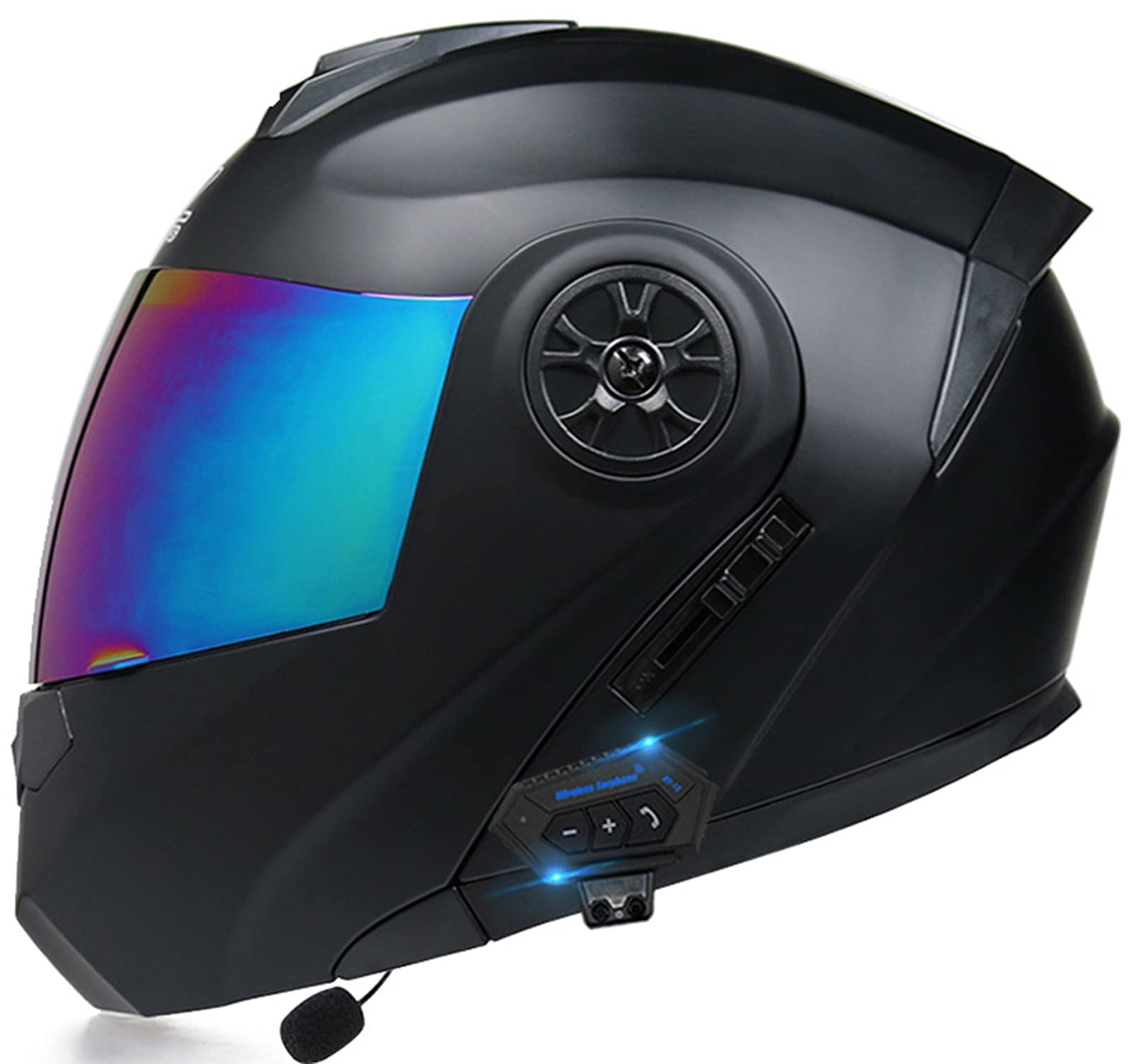 DOT & ECE Certified Bluetooth Motorcycle Helmet - Full Face Motorbike Helmet with Tinted Sun Visor & Built-in Dual-Speaker Bluetooth Headset (Auto Answer Mic) for Safe Riding & Hands-Free Calls