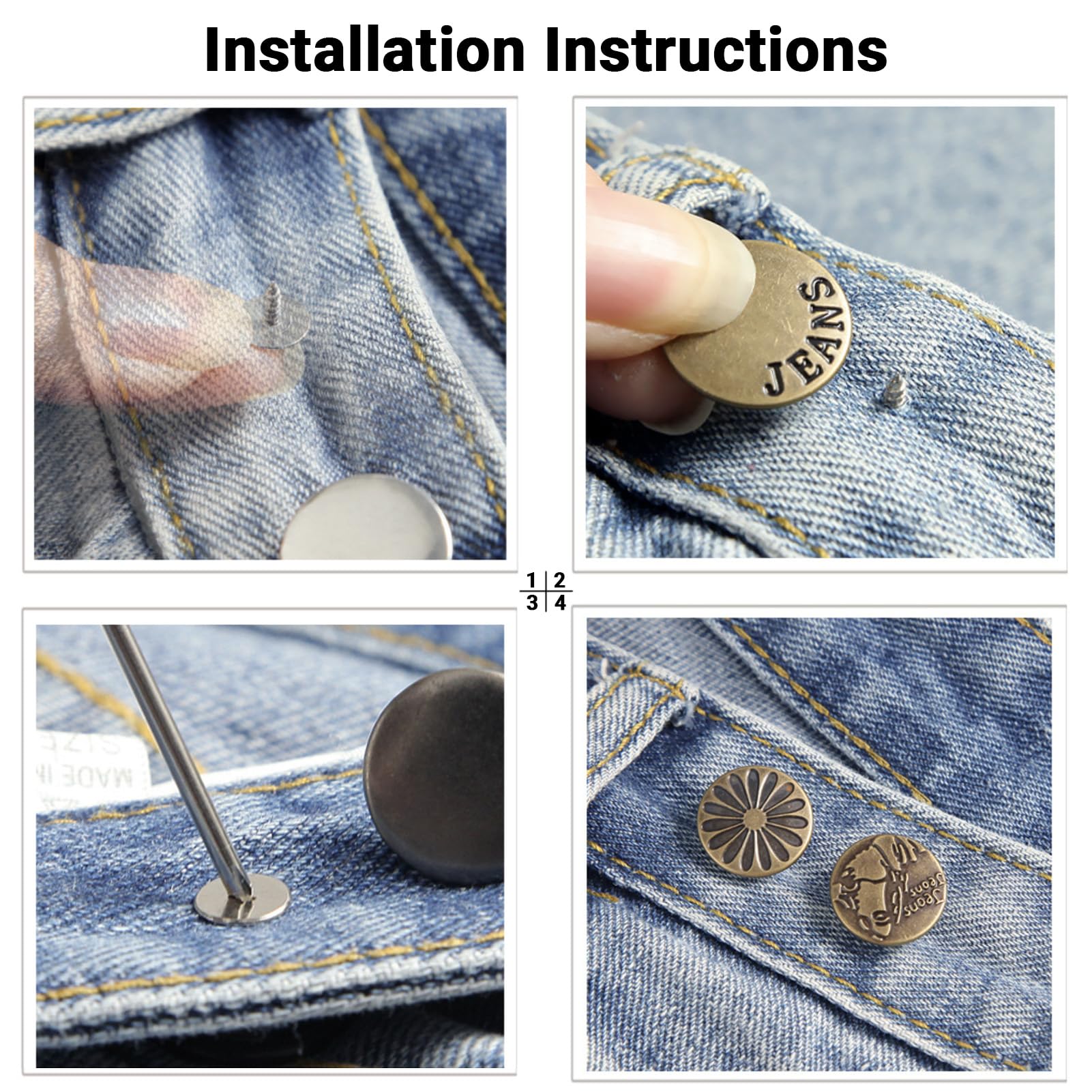 Jeans Button Replacement Screw - 17mm Adjustable Tightener Button for Loose Jeans Pants - Fix & Resize Denim Waist - Perfect for DIY Jean Repair & Tailoring at Home