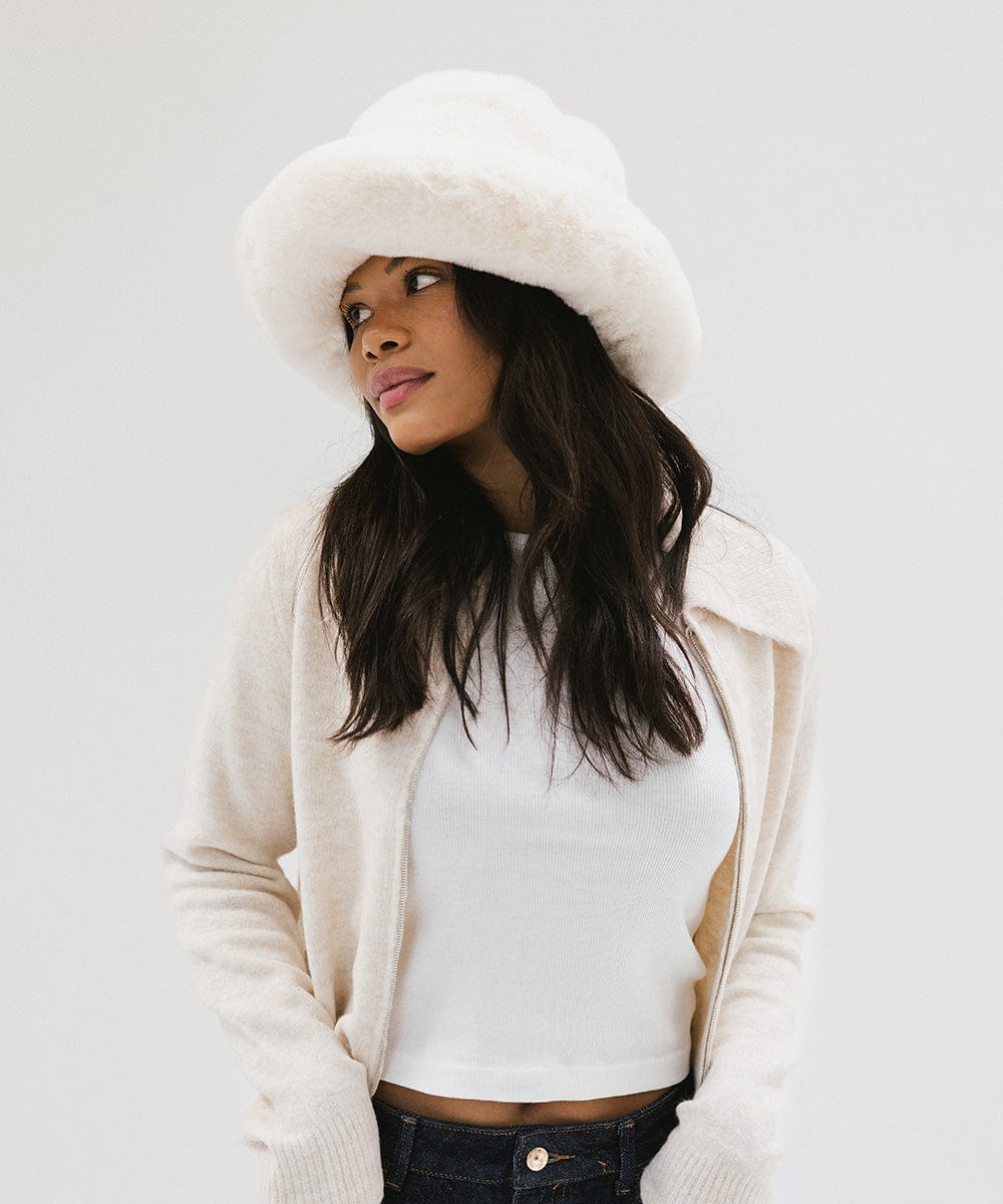Parker Faux Fur Bucket Hat for Women - Winter Warm Fashion Beanie with Ear Flaps - Perfect for Outdoor Activities, Skiing & Snowboarding