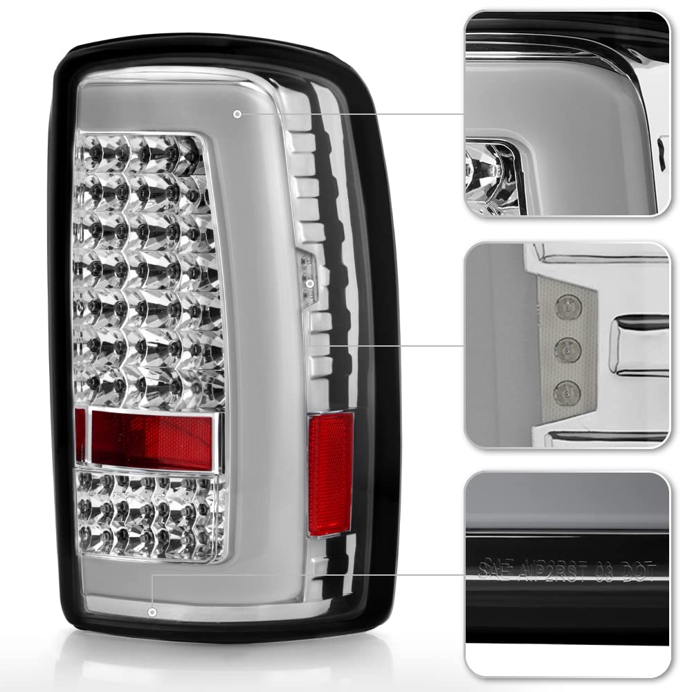 ACANII Chrome LED Tube Tail Lights Brake Lamps Pair for 2000-2006 Chevy Suburban Tahoe GMC Yukon - Left+Right Replacement - Enhance Night Visibility & Style for SUVs