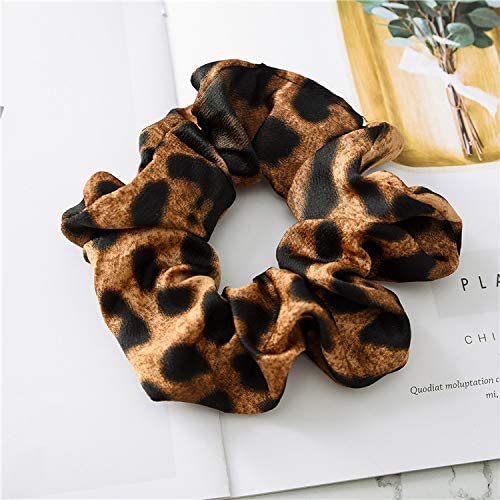 7 Pack Large Cheetah Print Elastic Satin Hair Scrunchies - Soft Hair Ties & Wristbands for Women & Girls (Sleep, Party, Shower, Curly Hair Care) - Fashionable Hair Accessories for Everyday Use, Workouts and Special Occasions
