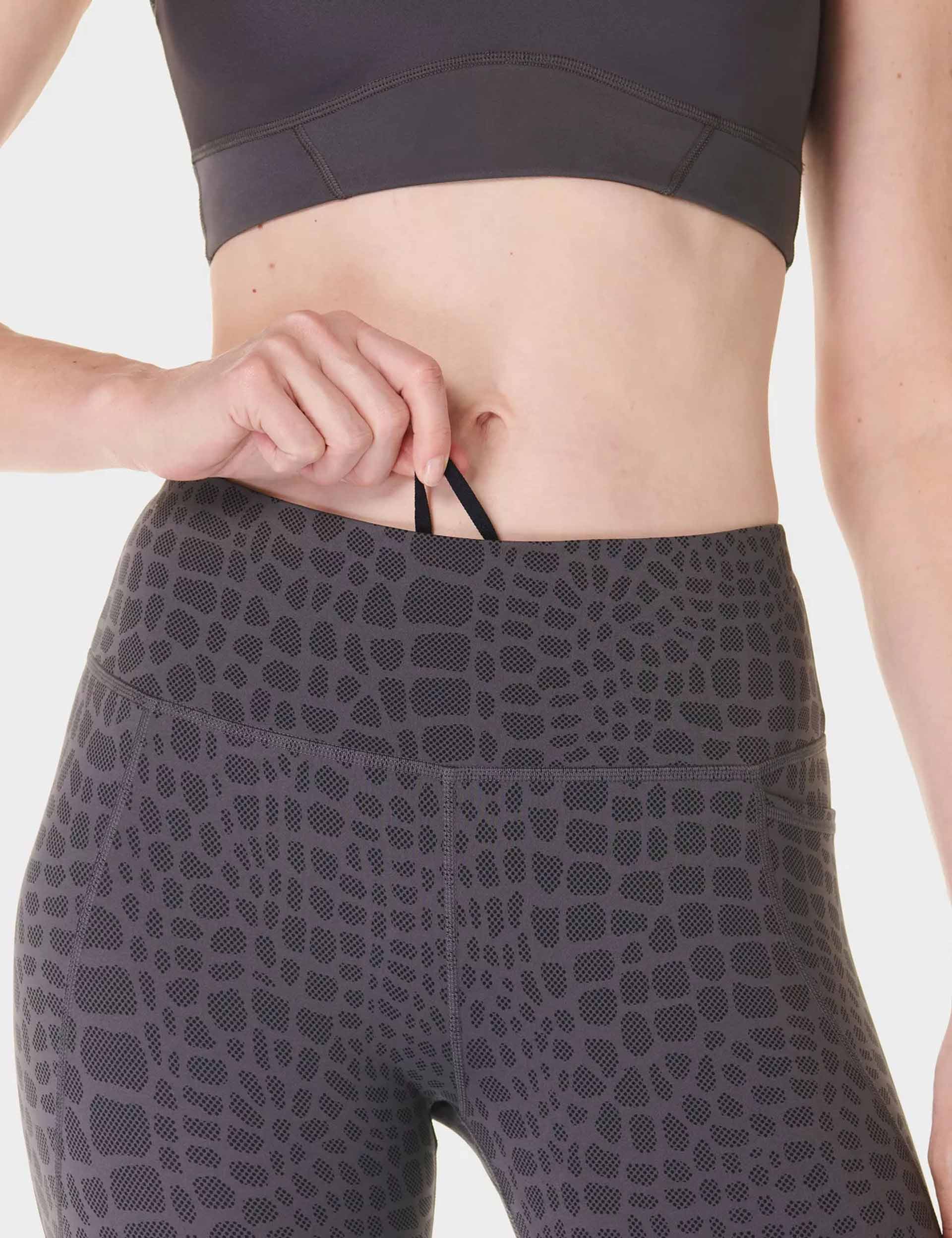 Power 7/8 Gym Leggings for Women - High Waist Grey Croc Halftone Print Workout Leggings - Yoga, Running & Training Activewear
