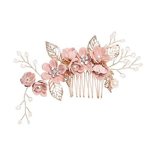 Alloy Bridal Hair Comb - Flower Headpiece for Wedding (Pink) | Bride Accessories