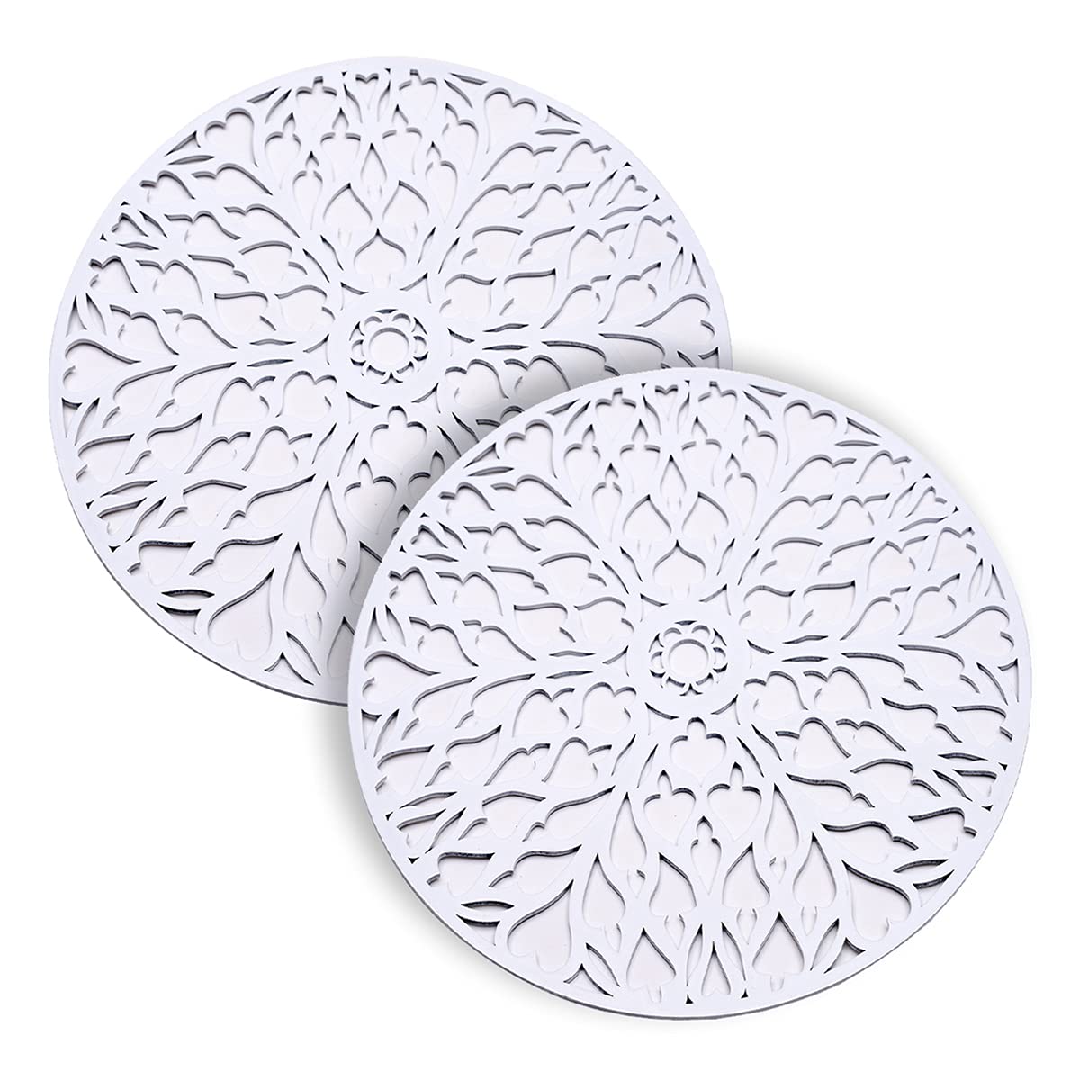Decozen Wooden Placemats Set of 4 - Hand Carved Trivet for Kitchen, Dining & Coffee Table - Heat & Scratch Resistant - Elegant White Table Decor for Indoor/Outdoor Use - Perfect for Dinner Parties, BBQs & Holiday Gatherings
