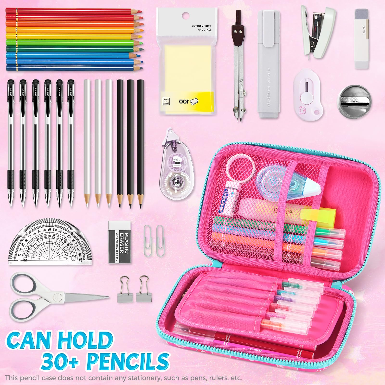 Rockpapa Large Capacity Princess Pencil Case - Cute Pencil Box & School Supply Organizer for Girls, Teens, Kids & Toddlers (Pink) - Perfect for School, Home & Travel Use