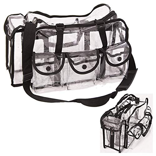 Casemetic Clear Tote Travel Bag with 6 External Pockets & Adjustable Shoulder Strap - Large Transparent Makeup Organizer for Professional Artists, Travel Essentials & TSA Compliance | Perfect for Salon, Air Travel & Cosmetic Storage