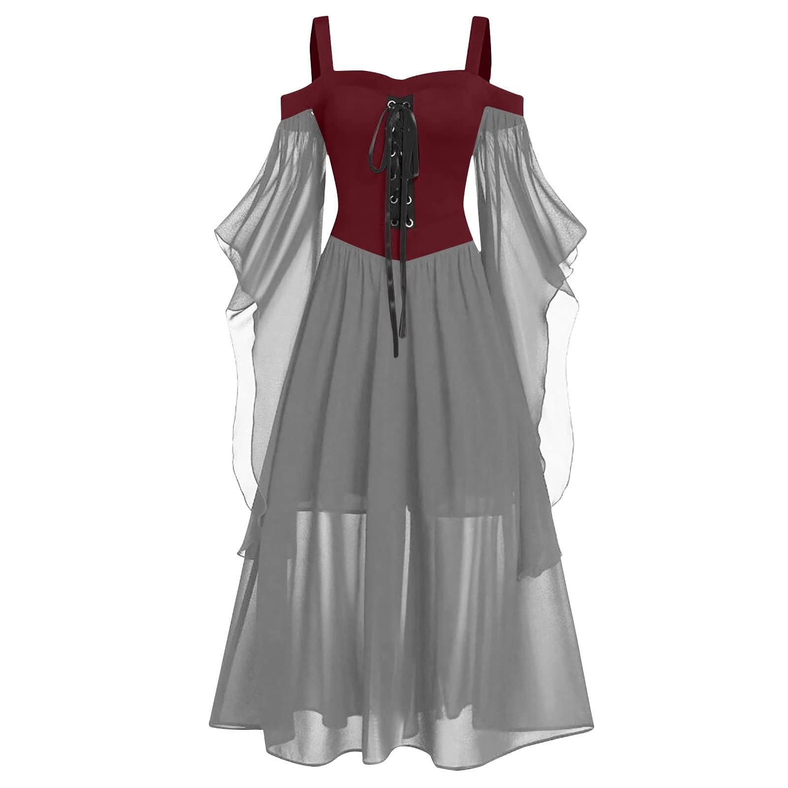 Gothic Steampunk Medieval Dress for Women - Vintage Halloween Costume, Long Sleeve Round Neck Maxi Party Dress | Perfect for Cosplay, Renaissance Fairs & Themed Events