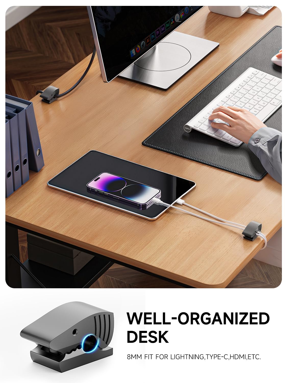 6-Pack Magnetic Cord Organizer - Shark Cable Clip for Phone Charger, Smooth Adjustable Adhesive Cable Holder for Nightstand, Office Desk, Kitchen & Car - Black | Perfect for Home, Work & Travel Organization