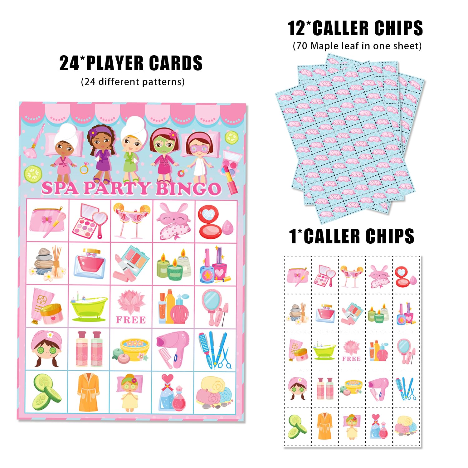 Slumber Party Bingo Game Set - 24 Player Spa & Makeup Themed Bingo Cards for Girls' Sleepover, Birthday Parties & Spa Nights | Perfect for Kids, Teens & Women's Night In