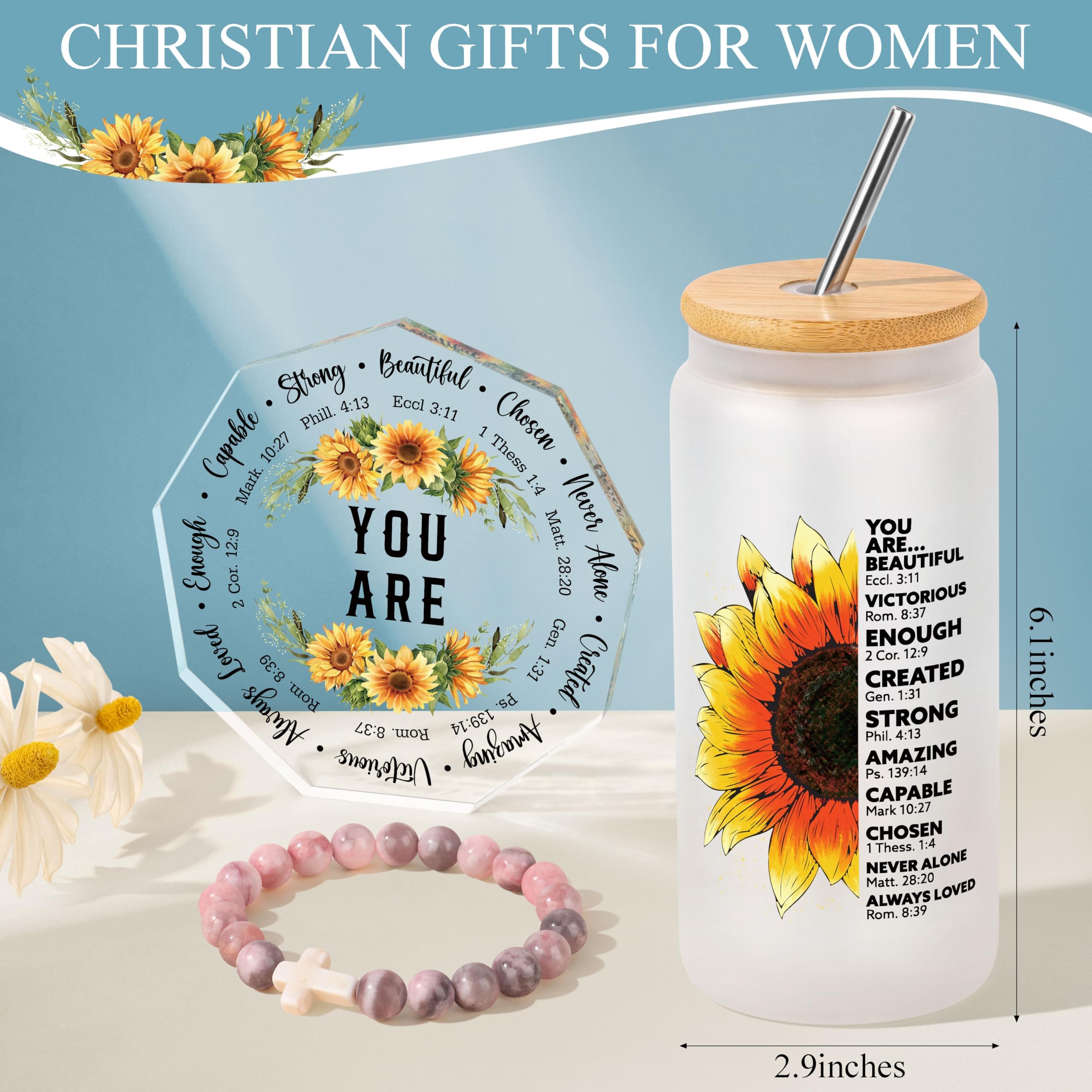 Christian Religious Gifts for Women - Inspirational Sunflower Birthday Gifts, Easter & Valentines Unique Present for Mom, Daughter, Aunt, Best Friend & Grandma - Perfect for Church, Bible Study & Faith-Based Celebrations
