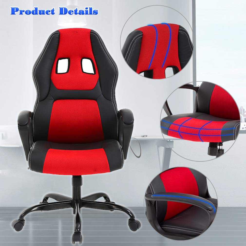 Ergonomic PU Leather Office Chair - Adjustable PC Gaming & Executive Desk Chair with Lumbar Support for Women & Men (Red) - Perfect for Home Office, Gaming Setup & Workspace Comfort