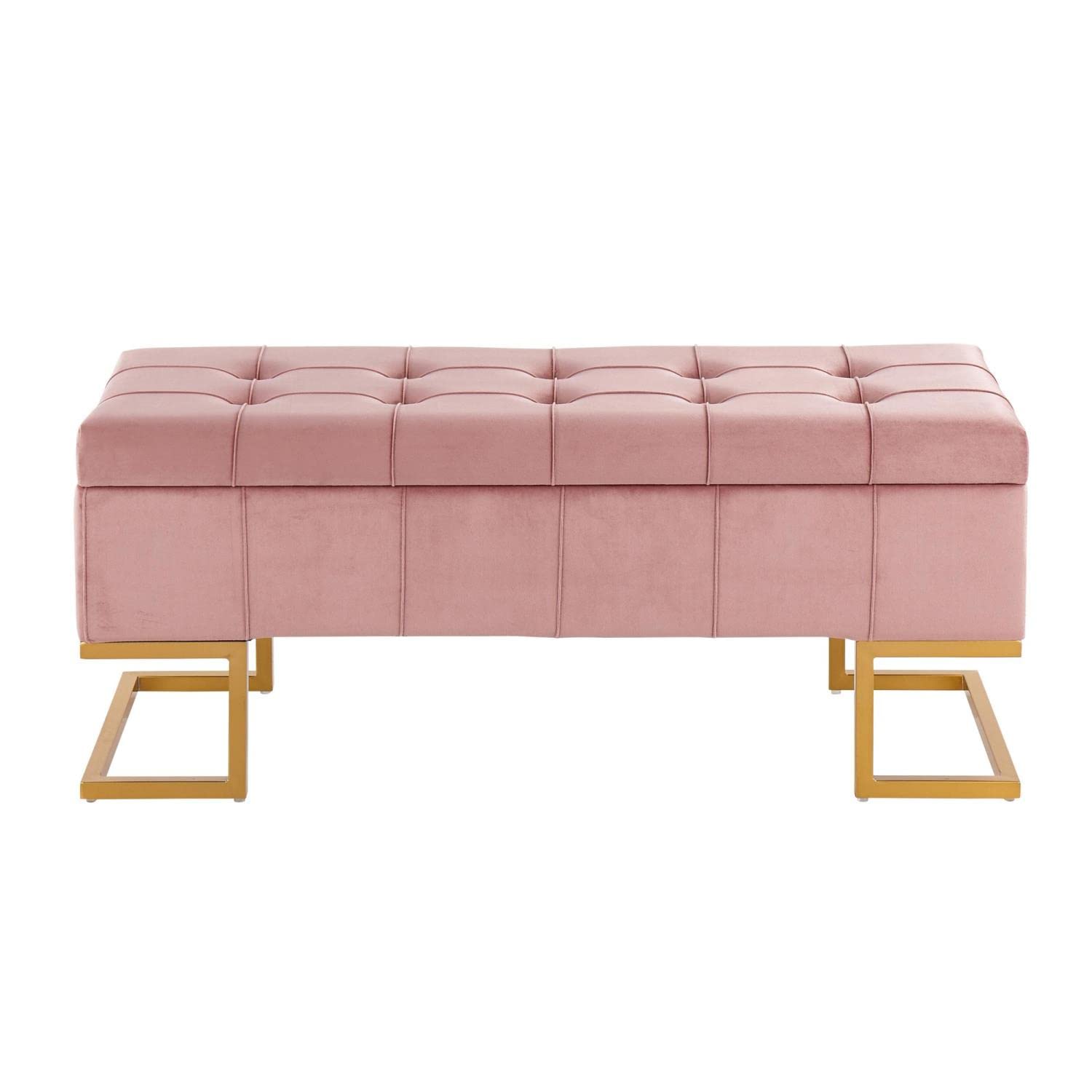 LumiSource Midas Velvet Upholstered Storage Bench - Entryway & Bedroom Organizer with Hidden Storage | Perfect for Small Spaces, Hallway Seating & Closet Organization