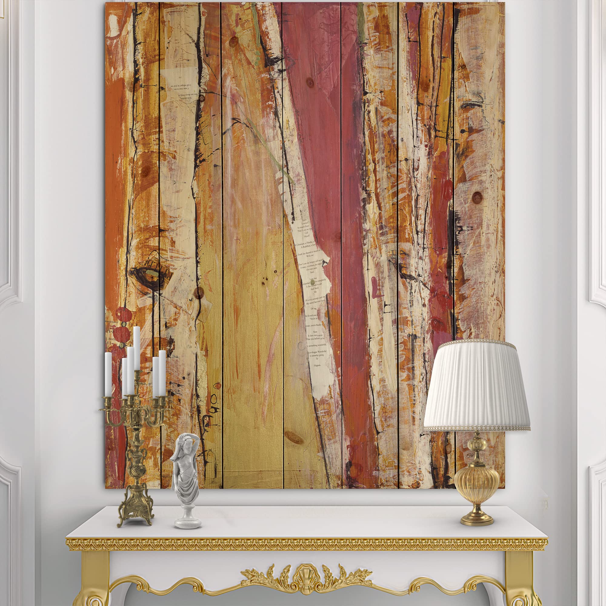 Orange Glam Natural Wood Farmhouse Wall Decor - Large Floral Wood Wall Art Panel Printed on Pine Wood - Rustic Home Decor for Living Room, Bedroom & Office