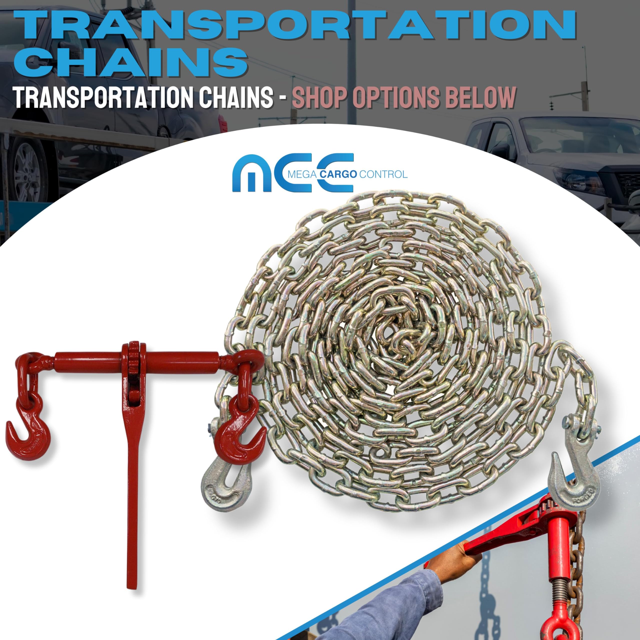 Heavy Duty Ratchet Chain Binder with Grab Hooks 3/8