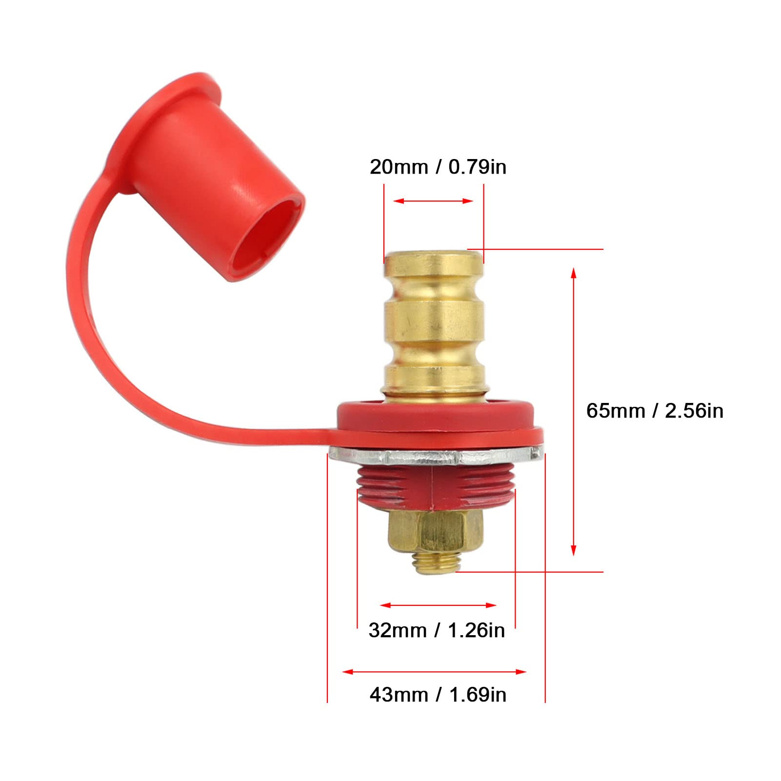 Red & Black Battery Charger Post with 20mm Waterproof Insulating Cap - Universal Car, Truck, RV, Tractor & Boat Battery Terminal Jumper Studs - Ideal for Remote Charging, Jump Starts & Marine Applications