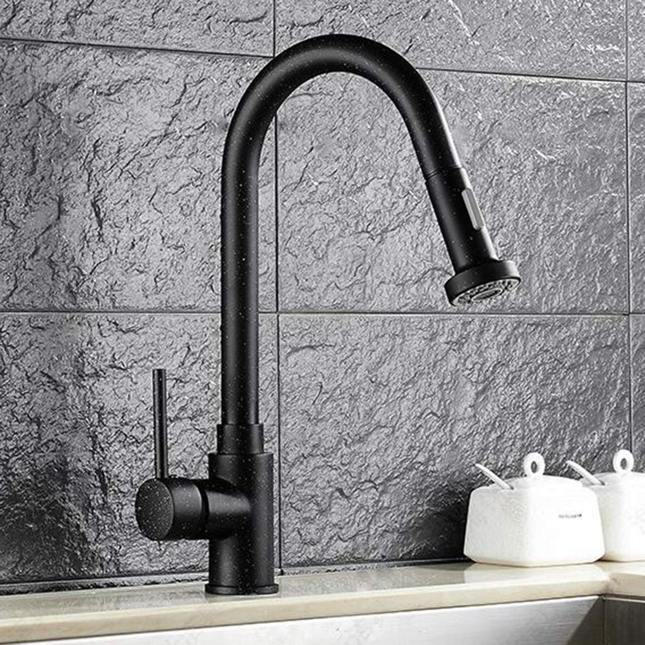 Pull Down Quartz Stone Rotary Kitchen Faucet - Hot & Cold Water Sink Faucet for Modern Wash Basin | Perfect for Cooking, Dishwashing & Food Prep