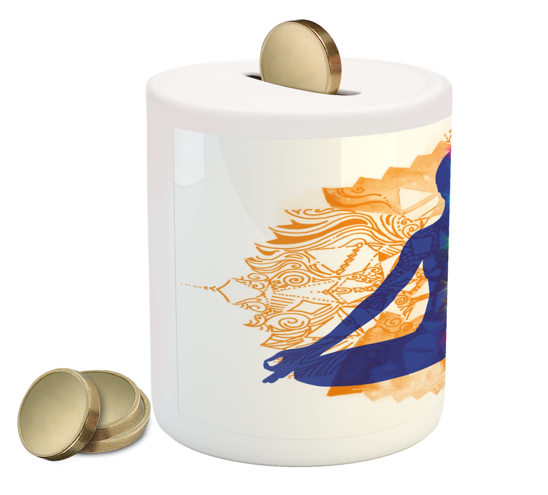 Ceramic Piggy Bank with Yoga Lotus Meditation Design - Money Saving Coin Bank for Cash & Coins (3.6