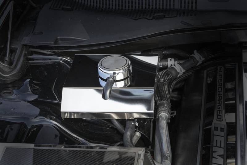 Polished Supercharger Coolant Tank Cover for Dodge Challenger 6.2L SRT Hellcat (2015-2023) - High-Performance Cooling Upgrade for Racing & Street Use