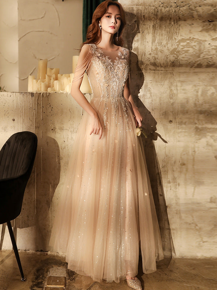 Elegant Light Pink Tassel Long Prom Dress - A-Line Formal Evening Gown for Women | Perfect for Homecoming, Ball, Wedding & Special Occasions