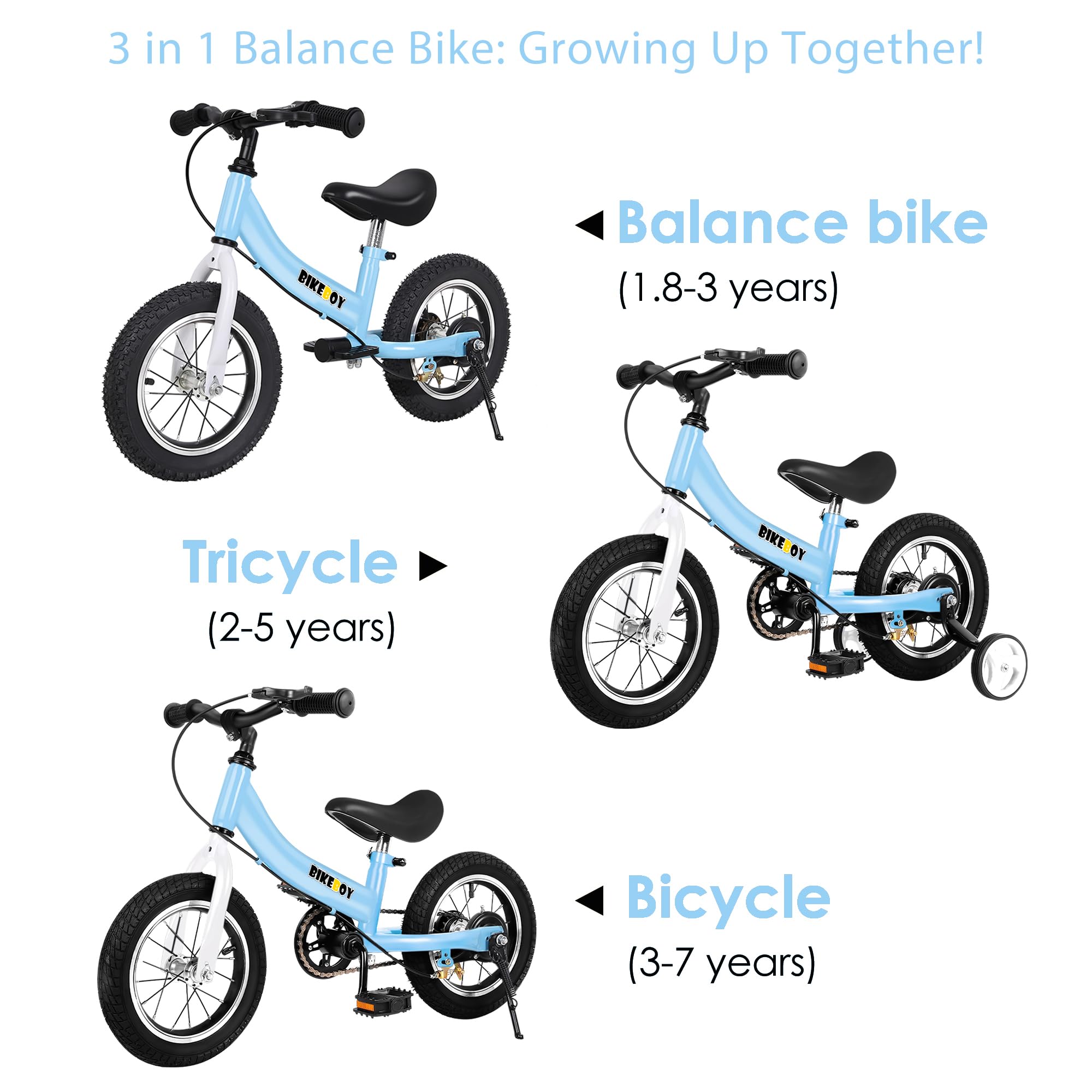2 in 1 Balance Bike for Kids Ages 2-7 | Convertible Toddler Bike with Training Wheels & Pedals (12/14/16 Inch) - Perfect for Learning to Ride, Backyard Play & Outdoor Adventures