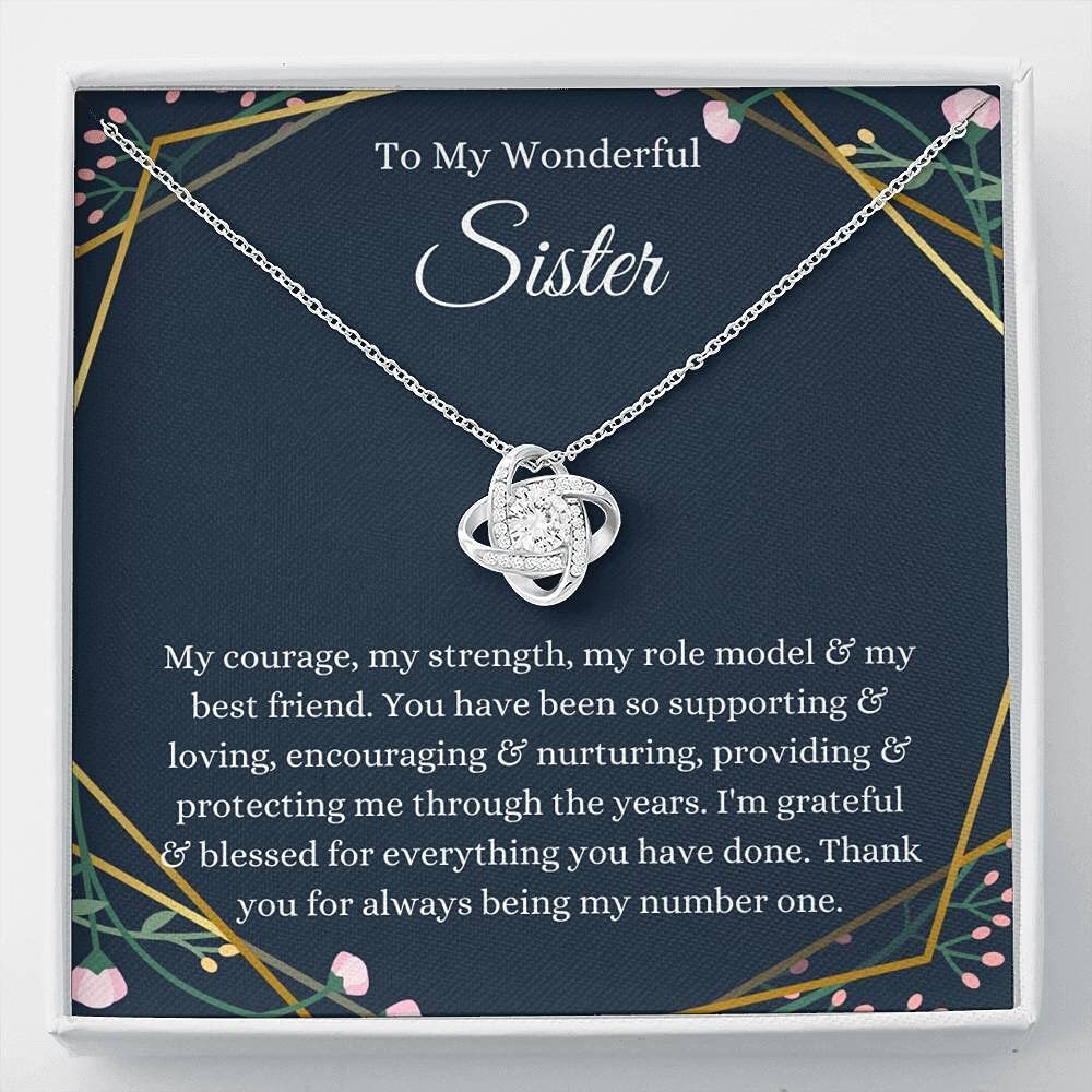 Handmade Personalized Love Knot Necklace - Custom Message Card Jewelry Gift for Sister (White/Gold, Adjustable Size) | Birthday, Christmas & Special Occasion Present for Little/Big Sister