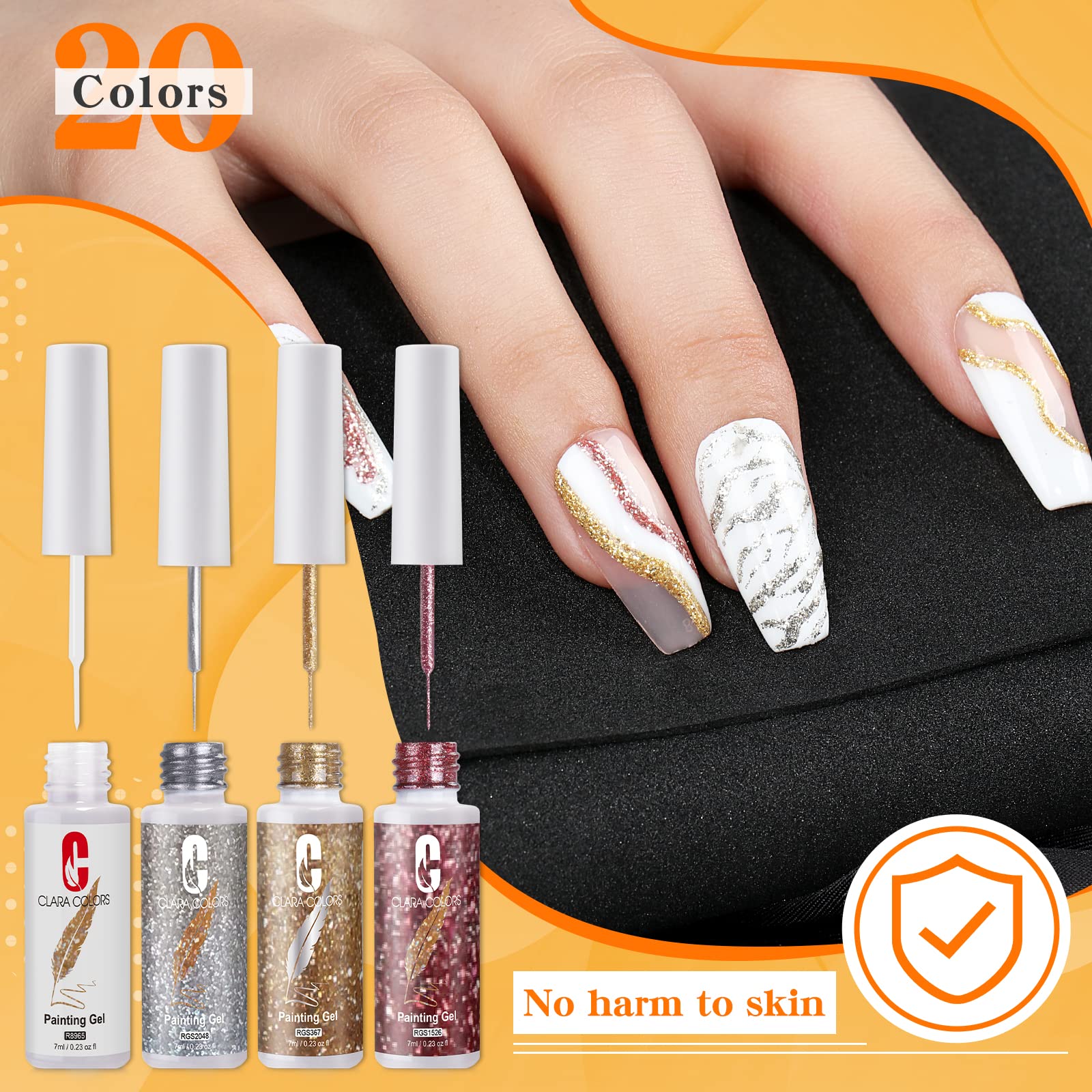 Clara Colors 20-Piece Gel Nail Polish Set with Built-in Brush - UV LED Soak Off Nail Art Kit for French Tips & Swirl Designs | Perfect for Salon, Home Manicures & DIY Nail Art