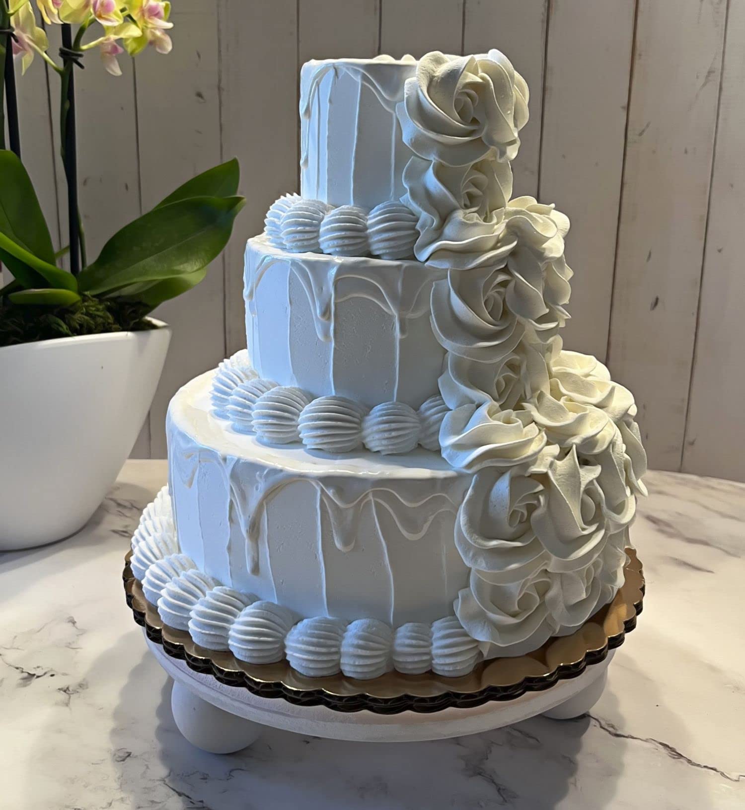 Artificial Fake Cupcakes & Cakes for Display - 3 Tier Wedding Cake Decorations - Faux Dessert Food Props for Home Kitchen & Party Decor - Perfect for Wedding Centerpieces, Birthday Displays, and Bakery Window Decor