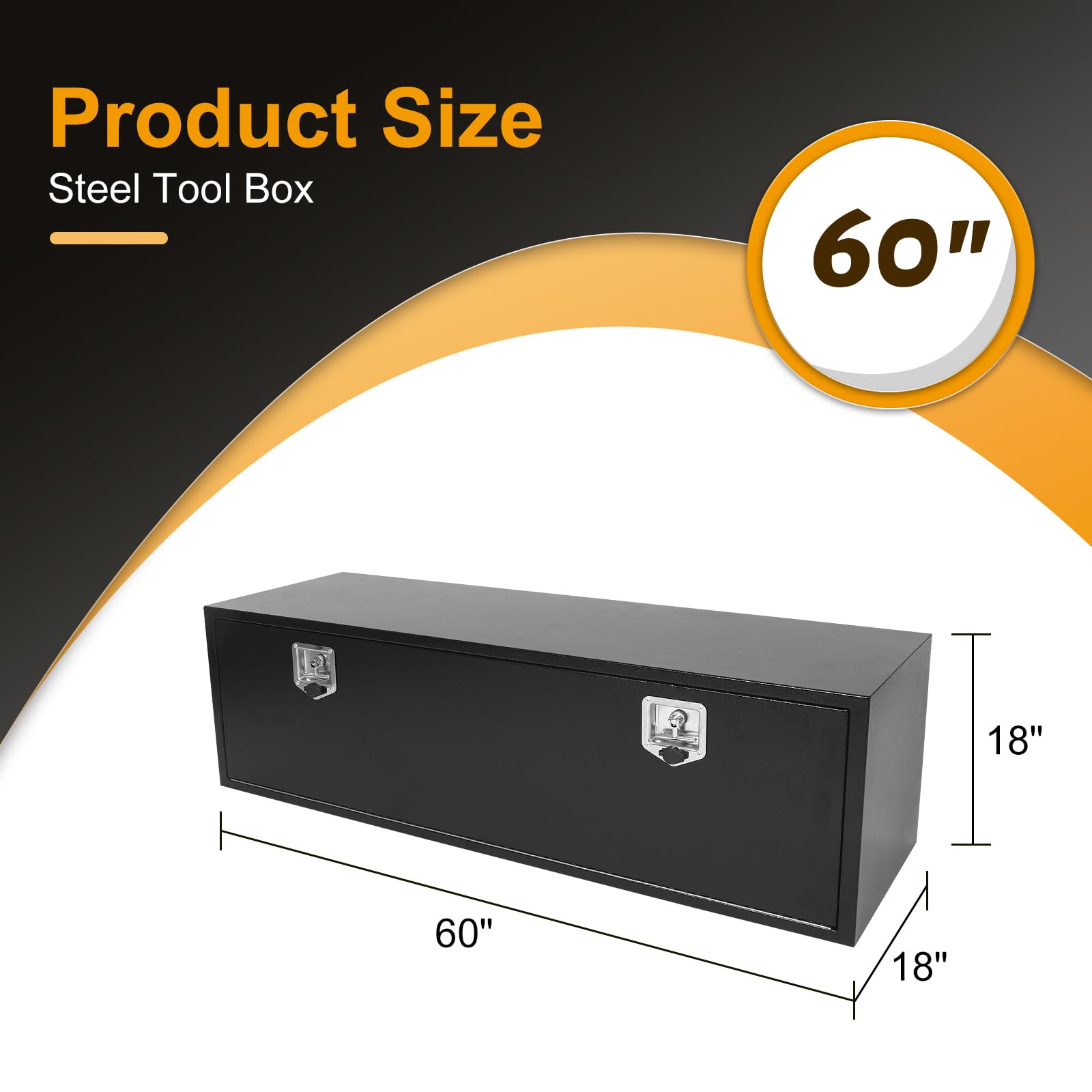 60 x 18 x 18 Inch Heavy Duty Steel Underbody Truck Tool Box with Lock & Keys - Waterproof Black Storage Organizer for Pickup Trucks, Truck Beds, RVs, Trailers - Perfect for Road Trips, Construction Sites & Outdoor Adventures