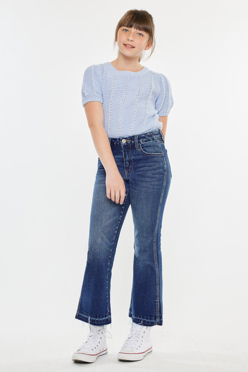 Liza High Rise Kids Cropped Flare Jeans - Trendy Stretch Denim Pants for Girls | Perfect for School, Playdates & Family Outings