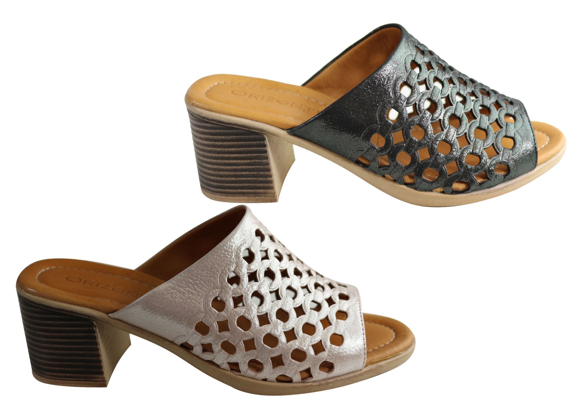 Orizonte Wink Women's European Leather Mid Heel Slide Sandals - Comfortable & Stylish for Summer, Office & Casual Outings