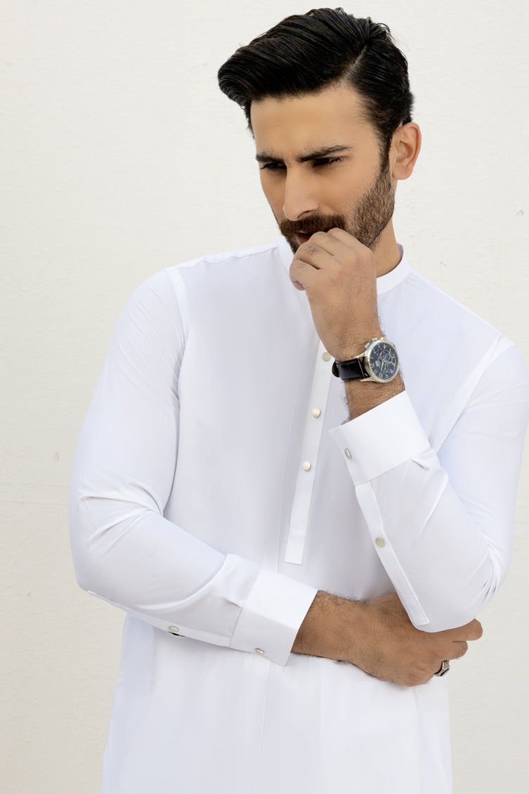 Premium Blended Off White Kurta Pajama Set by J. Junaid Jamshed - Comfortable Traditional Pakistani Outfit for Men - Perfect for Eid, Weddings & Special Occasions