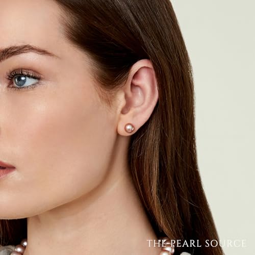 14K Gold 7-8mm Round Pink Freshwater Cultured Pearl Stud Earrings for Women | Elegant Pearl Jewelry Gifts for Christmas, Holidays, Anniversary & Special Occasions | Perfect for Weddings, Parties & Everyday Wear